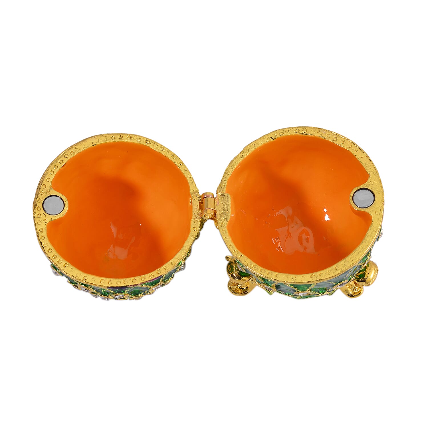 Easter Special - Austrian Crystal Trinket Box with Green Enamelling & Tripod Stand