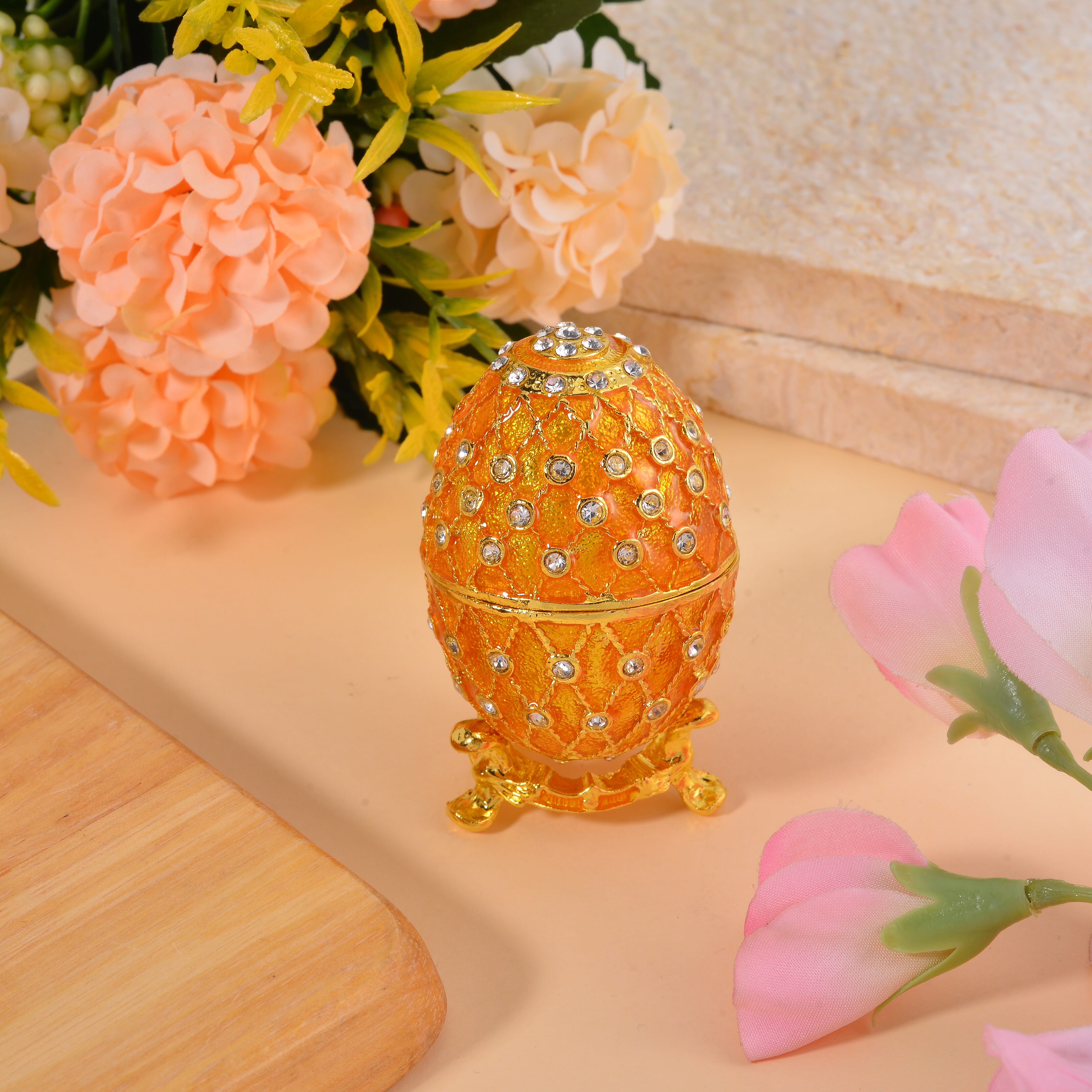 Easter Special - Austrian Crystal Trinket Box with Yellow Enamelling & Tripod Stand