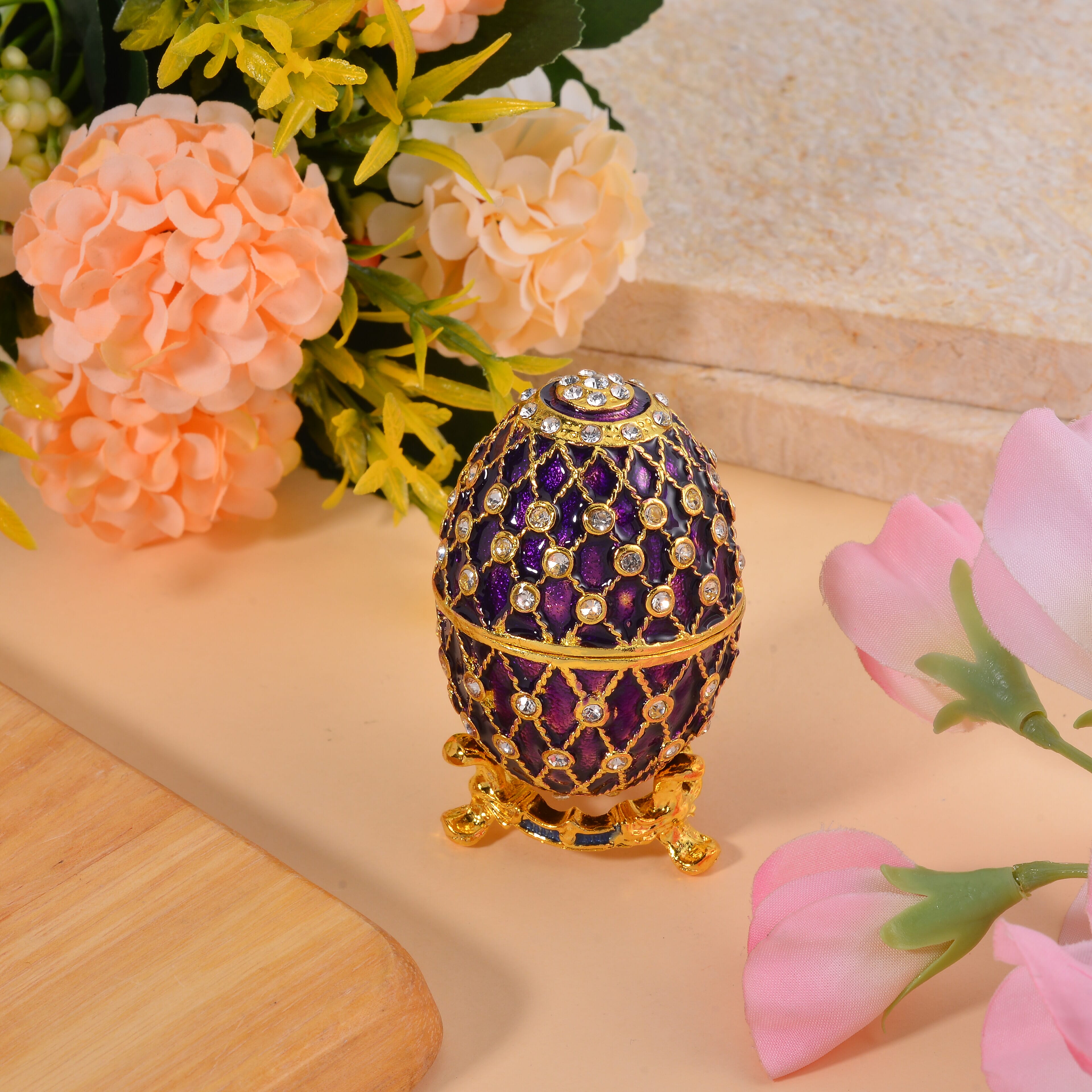 Easter Special - Austrian Crystal Trinket Box with Purple Enamelling & Tripod Stand