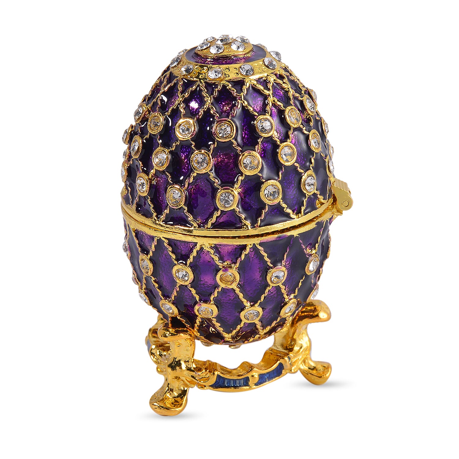 Easter Special - Austrian Crystal Trinket Box with Purple Enamelling & Tripod Stand