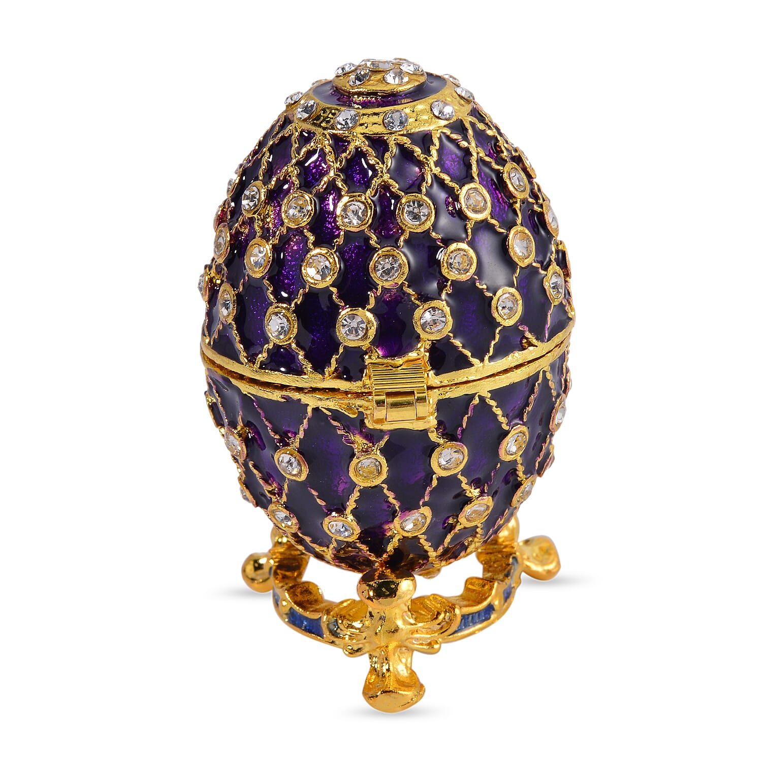 Easter Special - Austrian Crystal Trinket Box with Purple Enamelling & Tripod Stand