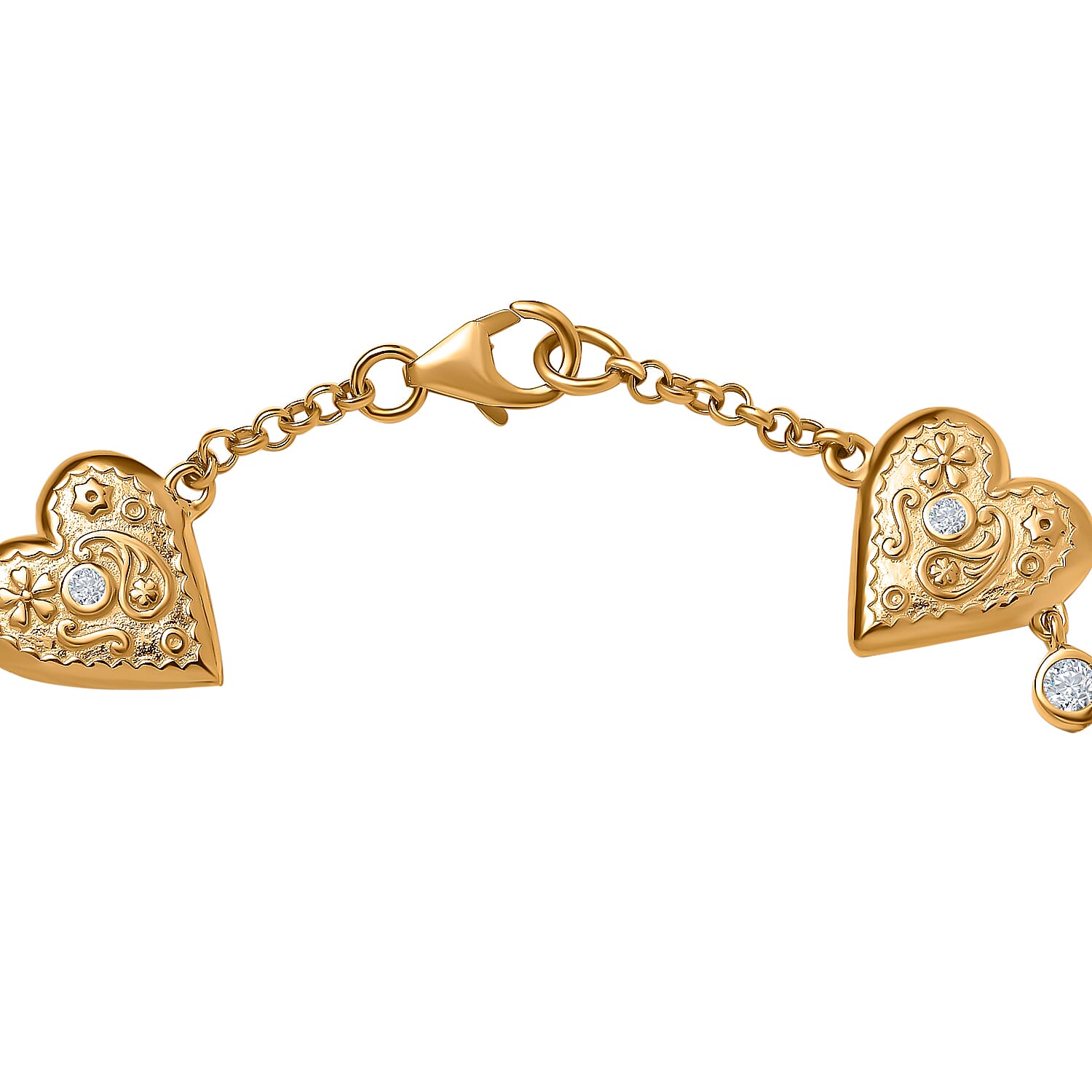 Moissanite Heart Bracelet (Size - 7.5) in Vermeil YG Plated Sterling Silver, Silver Wt. 10.80 Gms
