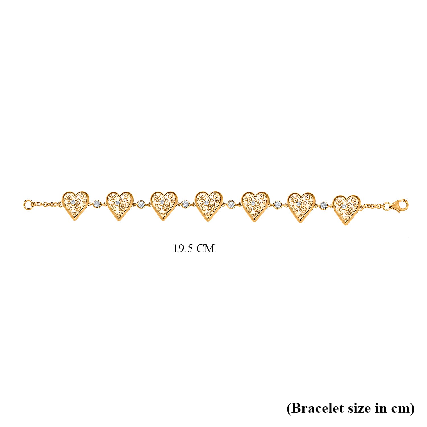 Moissanite Heart Bracelet (Size - 7.5) in Vermeil YG Plated Sterling Silver, Silver Wt. 10.80 Gms