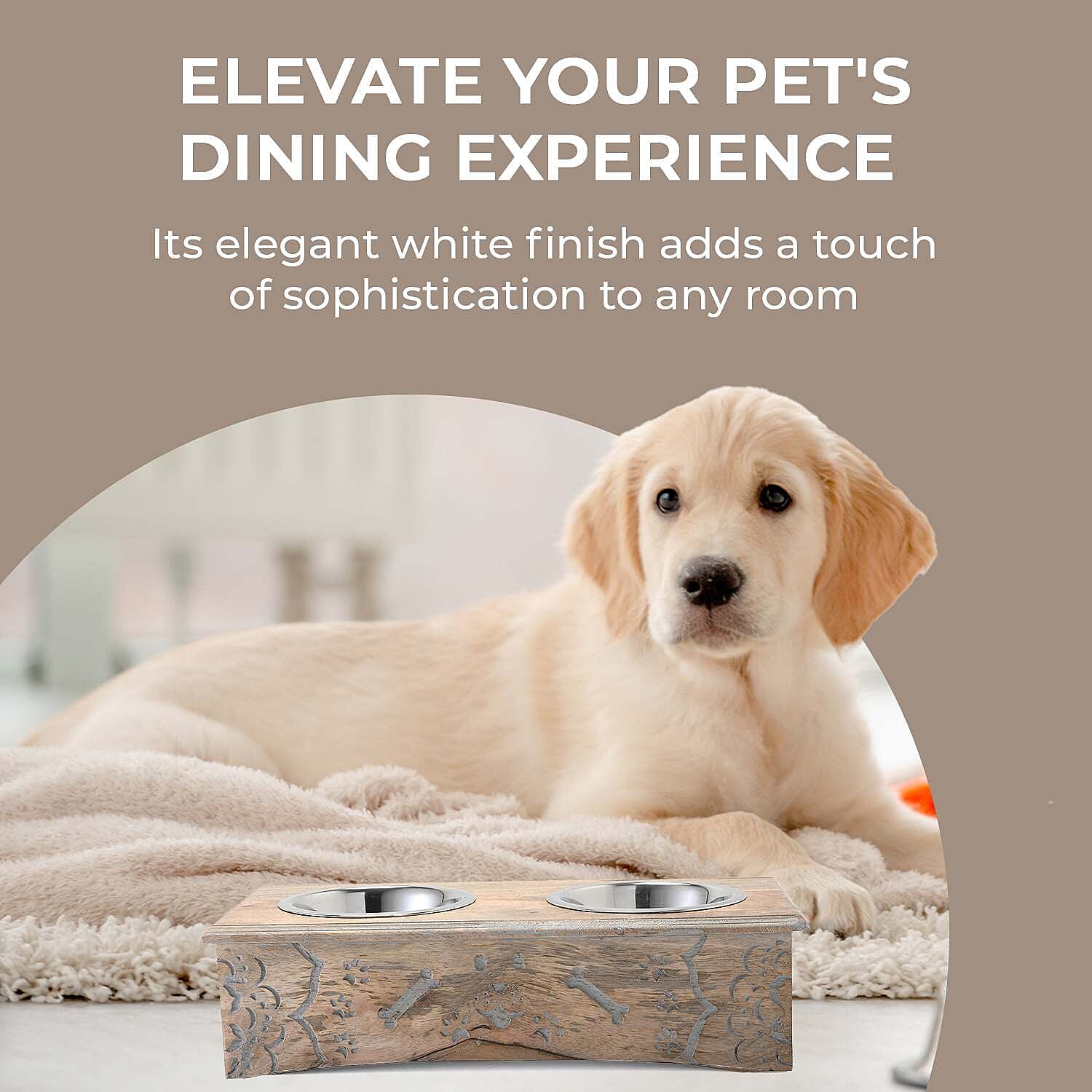 Nakkashi Handcarved Bone Print Pet Feeder - Brown