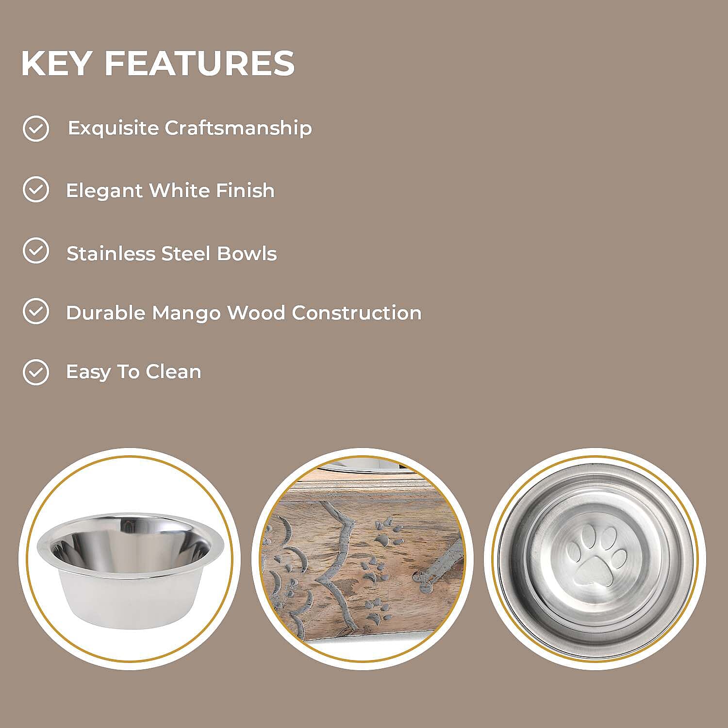 Nakkashi Handcarved Bone Print Pet Feeder - Brown