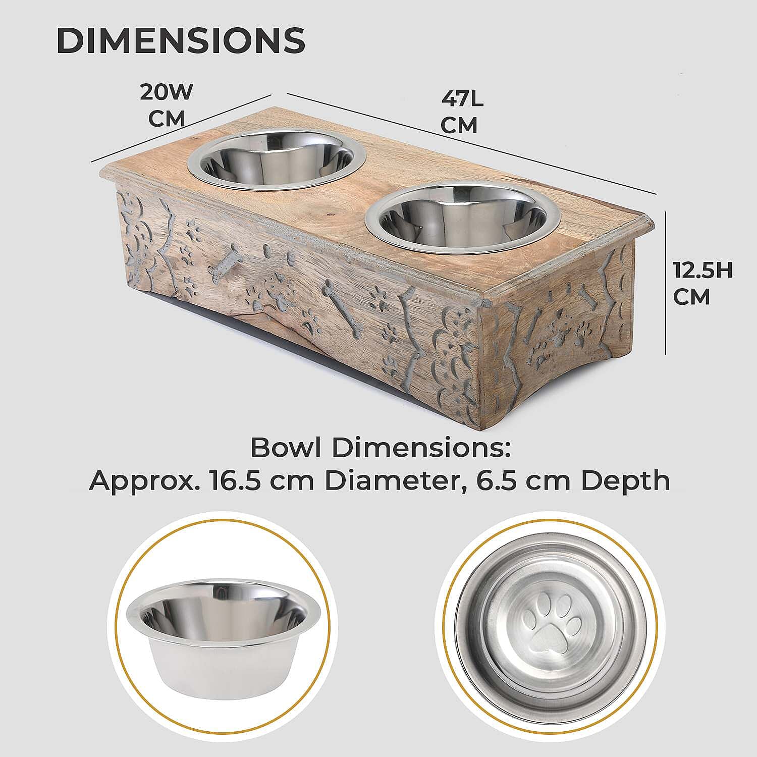 Nakkashi Handcarved Bone Print Pet Feeder - Brown