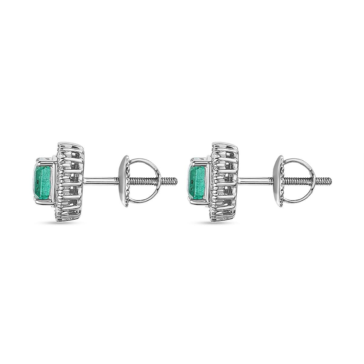 NY CloseOut - 950 Platinum AAA Gemfields Zambian Emerald & Diamond Stud Earrings 1.75 Ct. 3.31 Gms