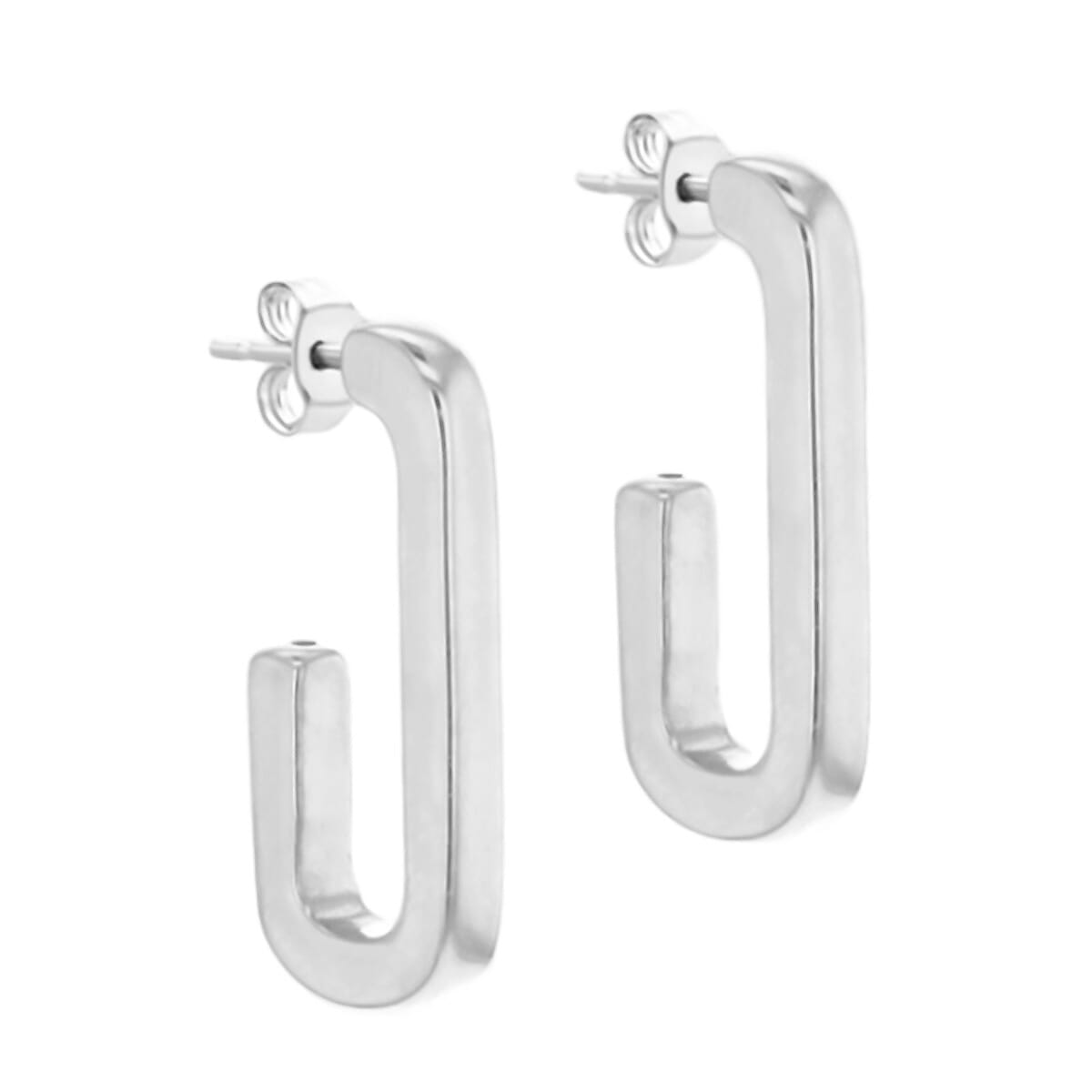 Designer Inspired - Italian Made Sterling Silver Rectangle Half Hoop Earrings