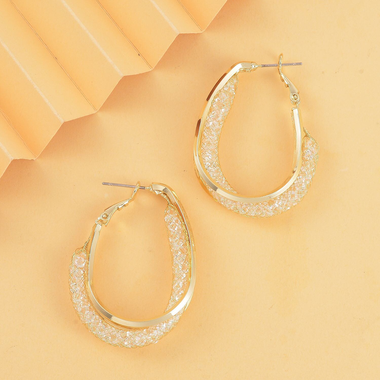 NY Close Out- Star Light Gold Plated Austrian Crystal Hoop Earrings