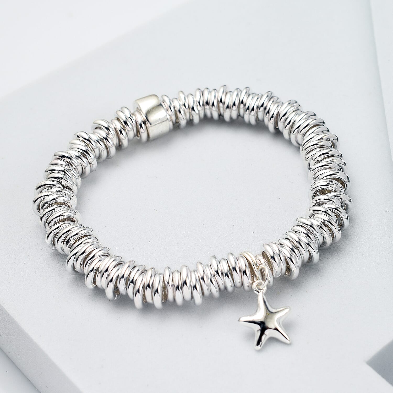Sterling Silver Rings with Star Stretchable Bracelet (Size - 7), Silver Wt. 55.70 Gms