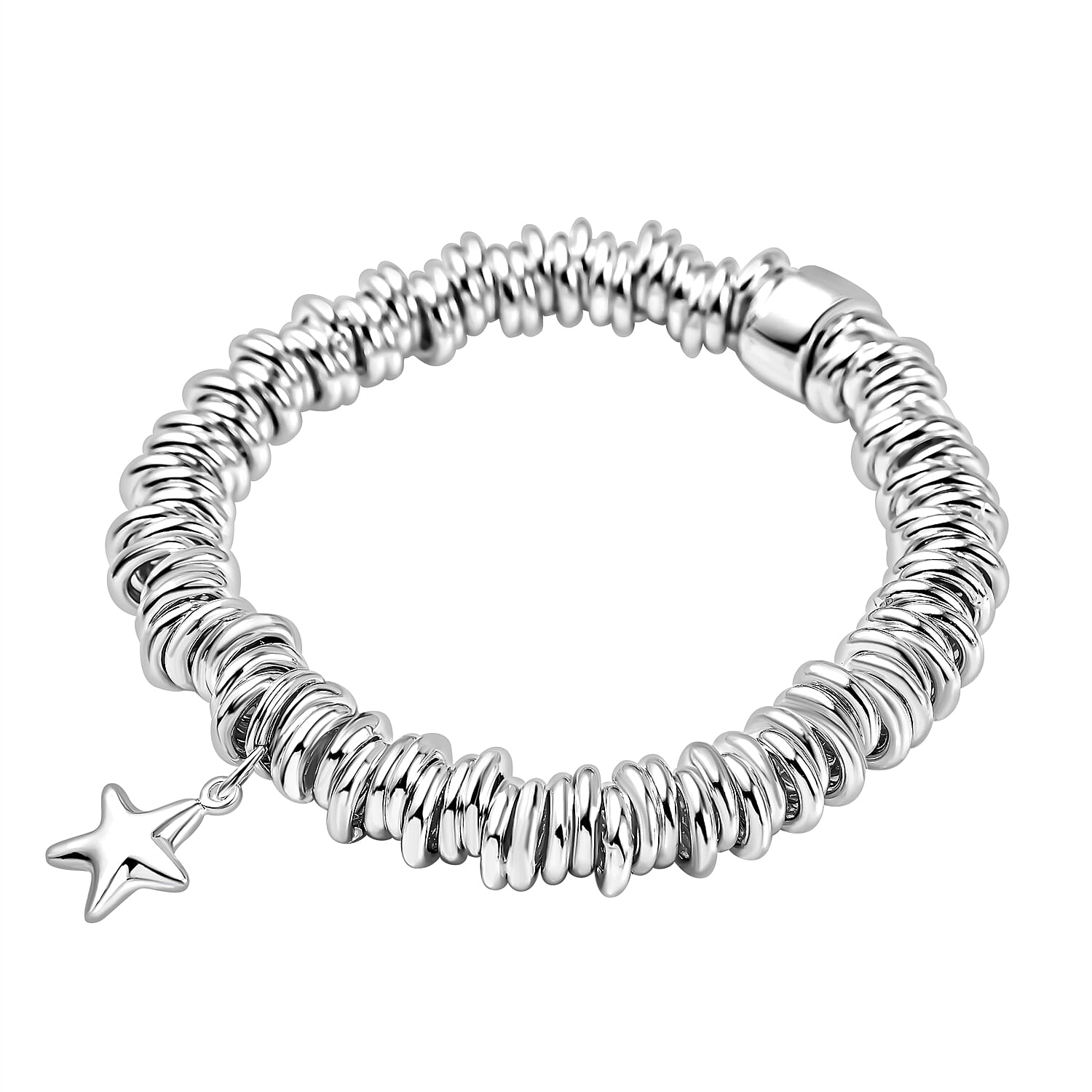 Sterling Silver Rings with Star Stretchable Bracelet (Size - 7), Silver Wt. 55.70 Gms