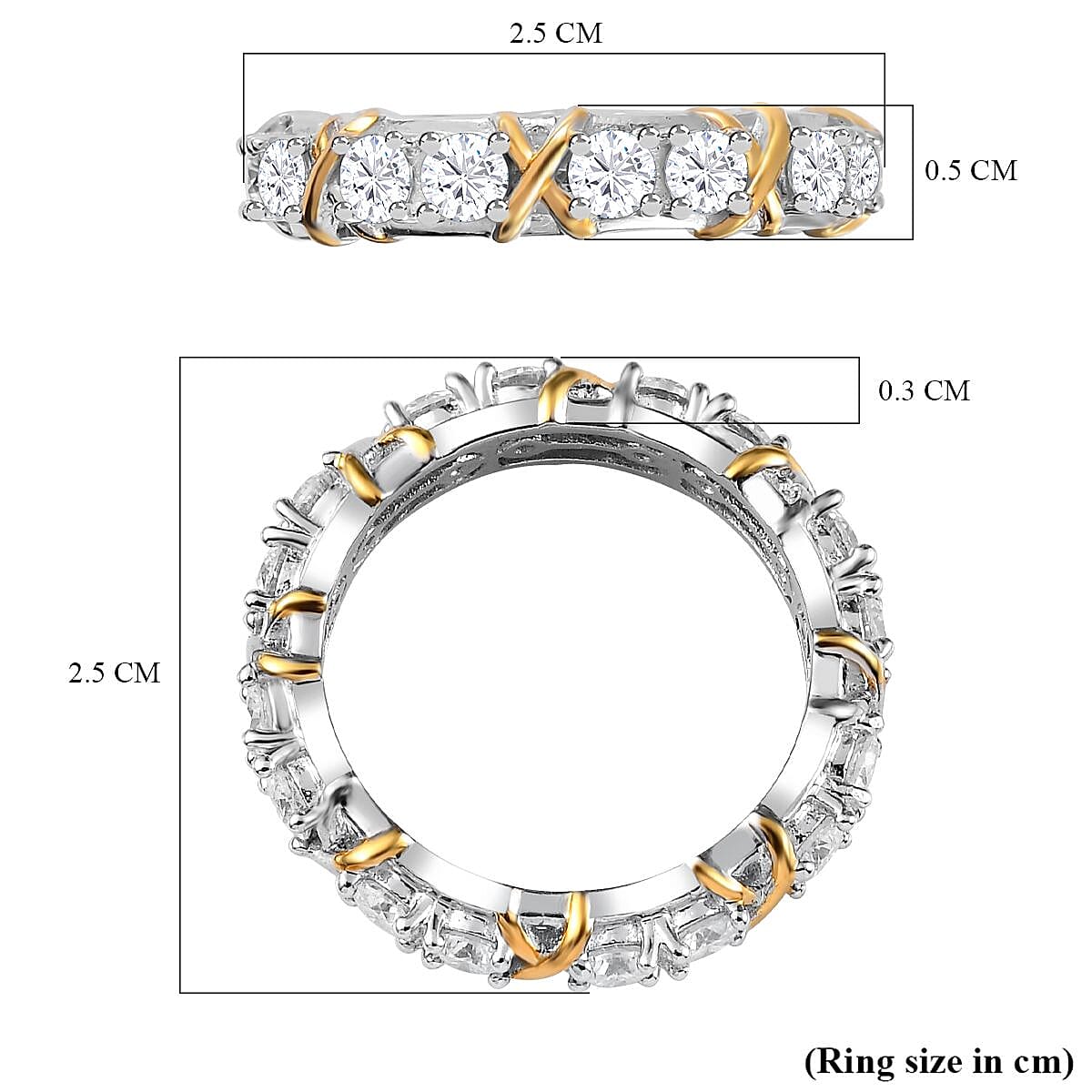 Moissanite Band Ring in Platinum and 18K Vermeil Yellow Gold & Platinum Plated Sterling Silver Moissanite Band Ring in Platinum and 18K Vermeil Yellow Gold & Platinum Plated Sterling Silver