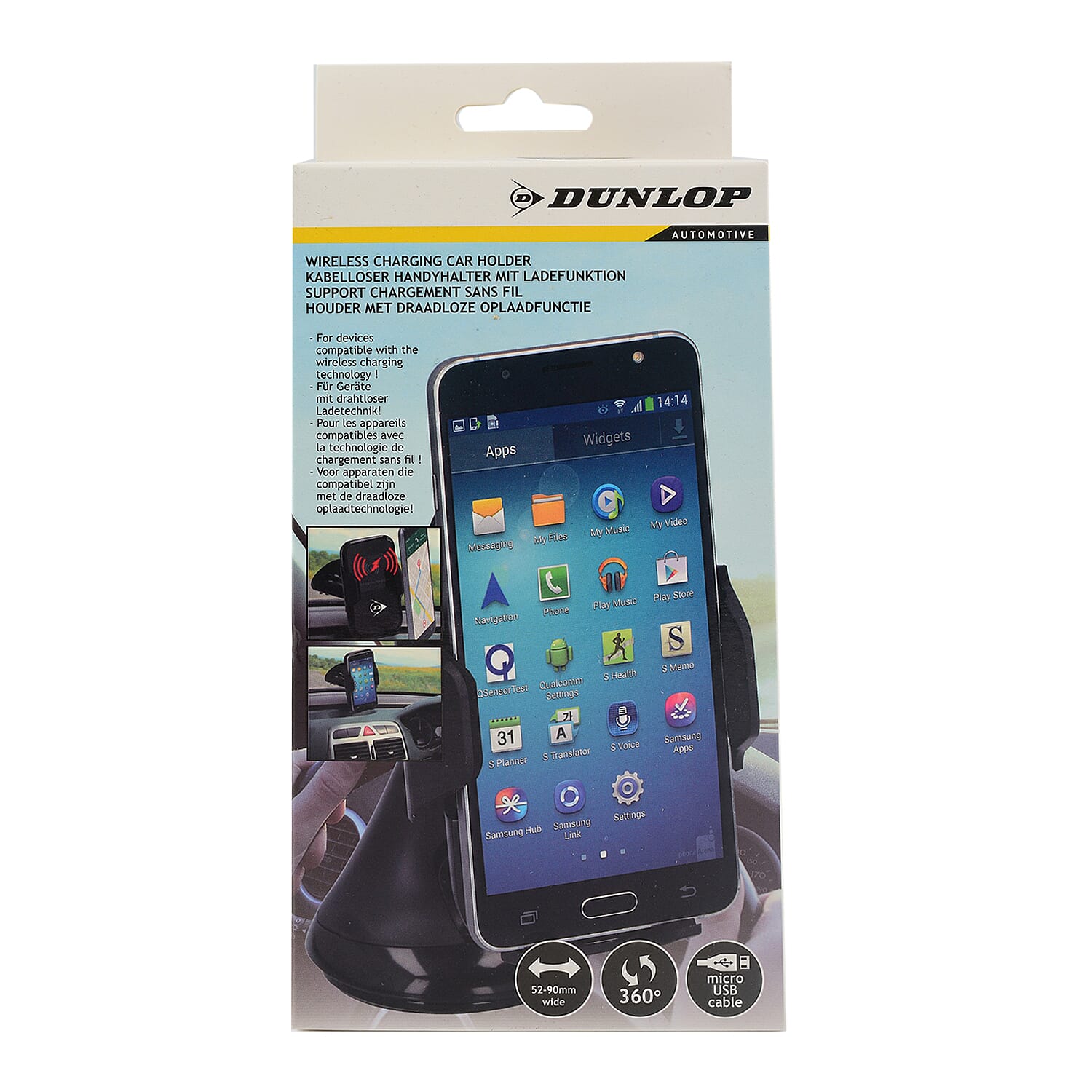Dunlop Car Phone Holder and Wireless Charger - Black