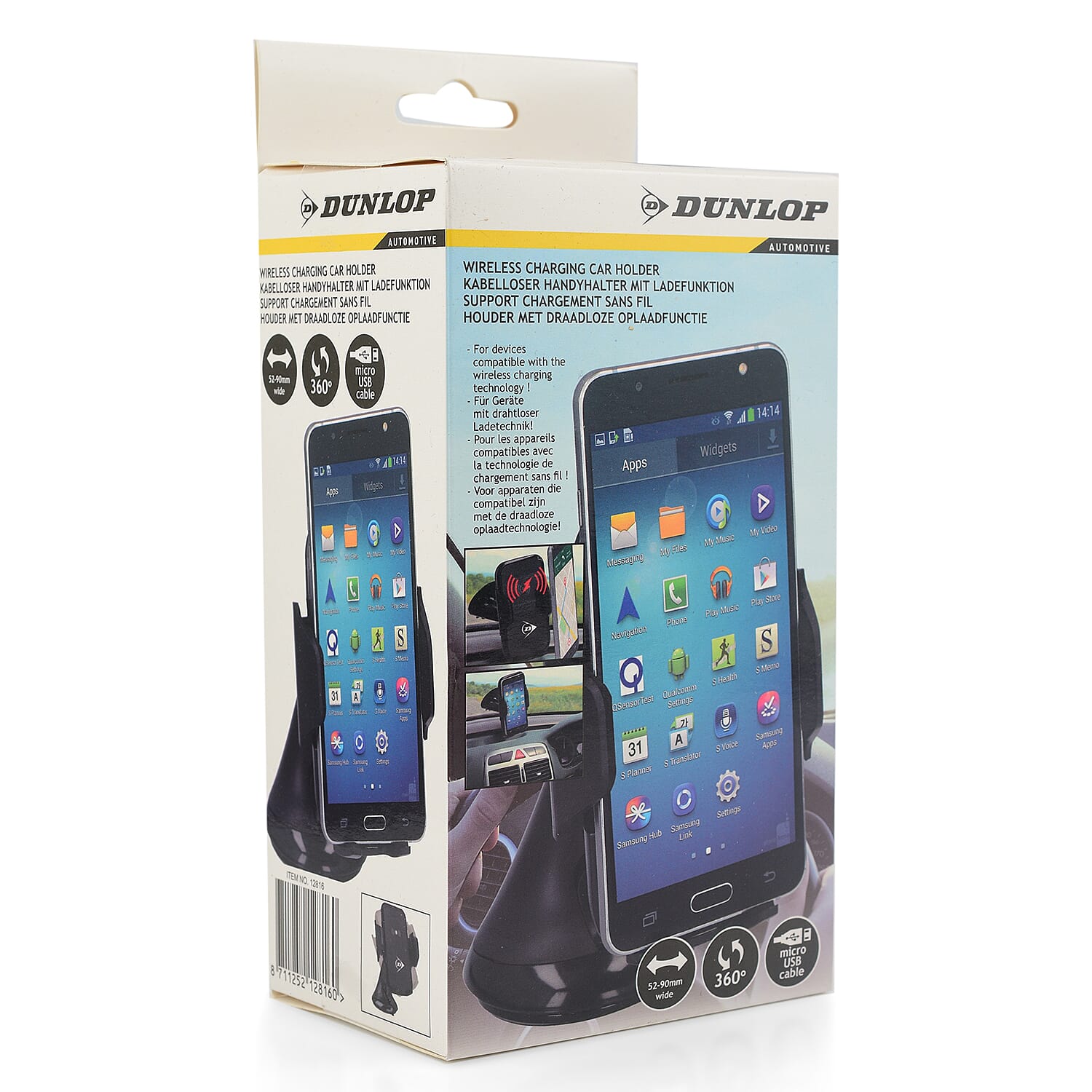 Dunlop Car Phone Holder and Wireless Charger - Black