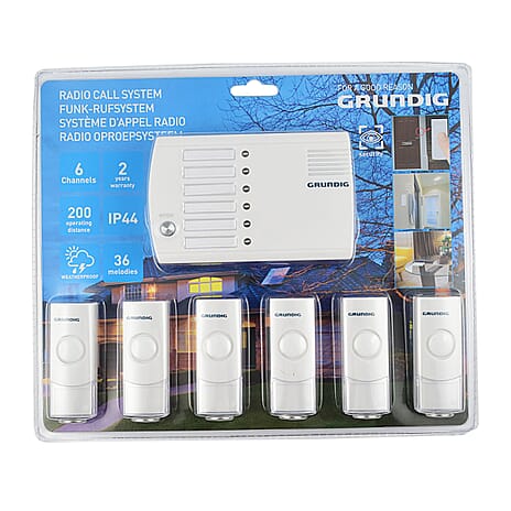 Grundig 6 Channel Wireless Bell and Alarm System with 6 Radio Transmitters and 1 Reciever - White