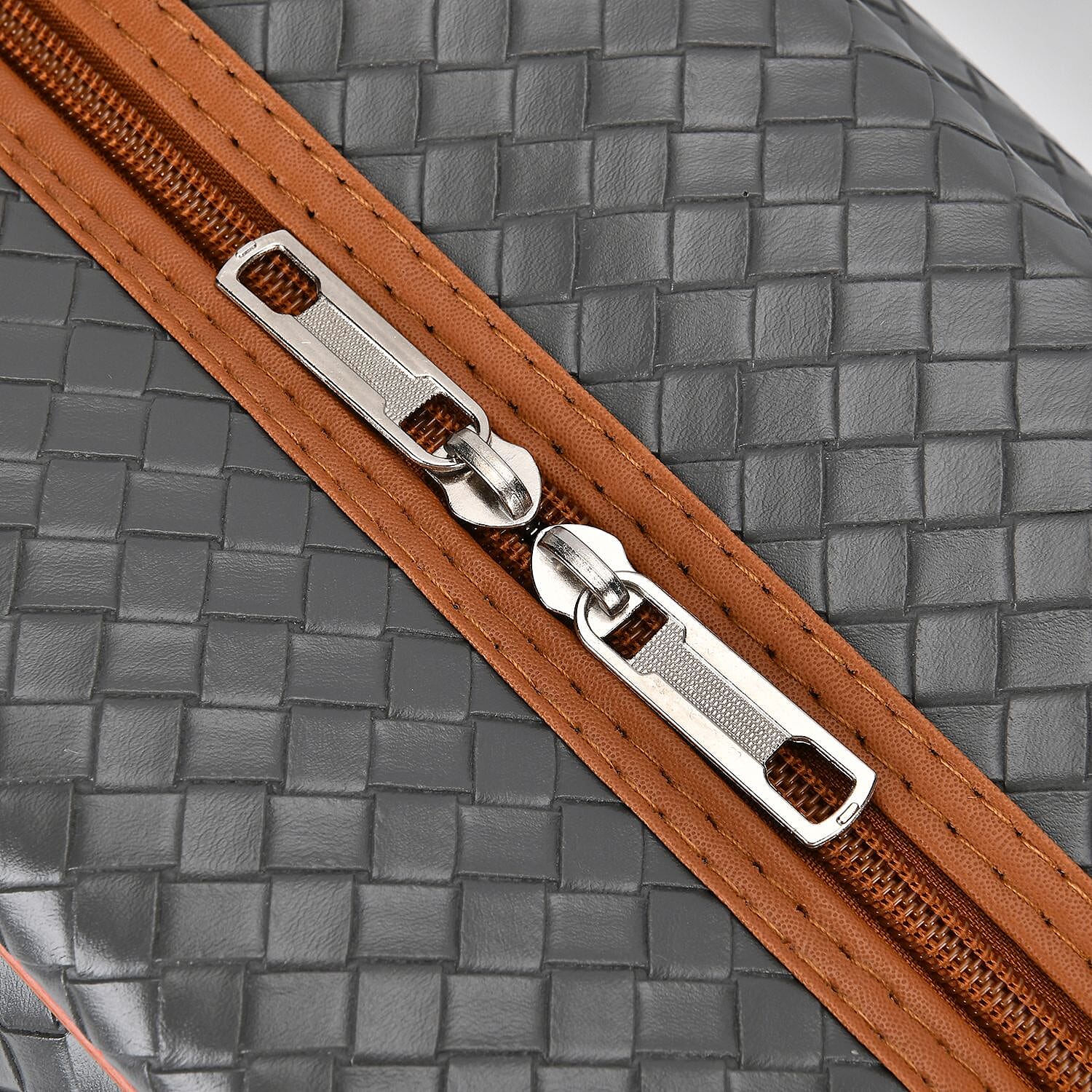 Passage Leatherette Woven Pattern Travel Croosbody Bag with Handle Drop - Blue