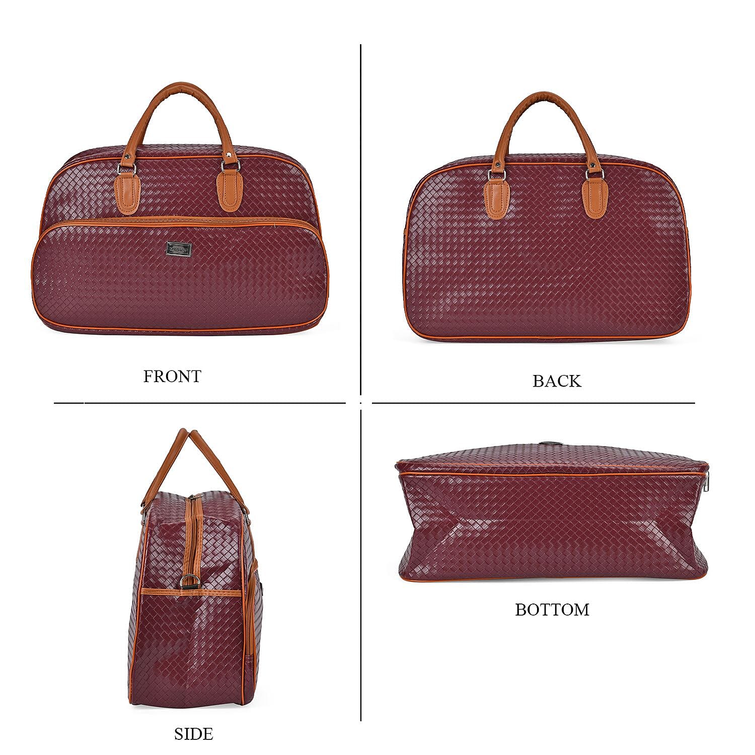 Passage Leatherette Woven Pattern Travel Croosbody Bag with Handle Drop - Burgundy