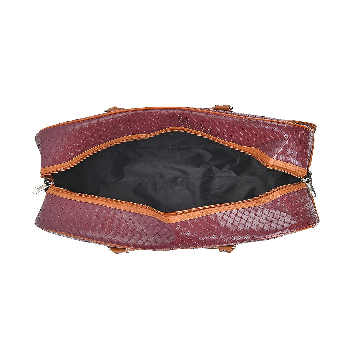 Passage Leatherette Woven Pattern Travel Croosbody Bag with Handle Drop - Burgundy