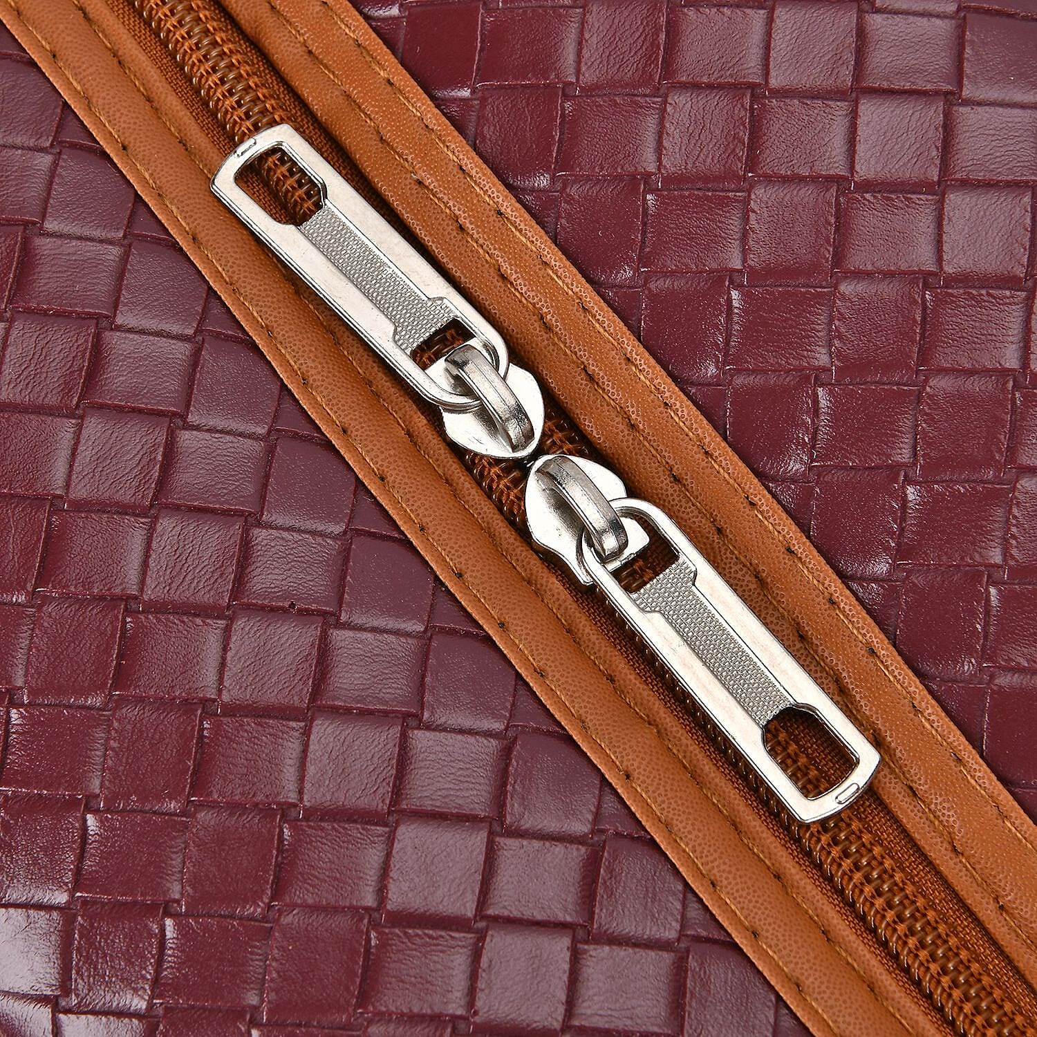 Passage Leatherette Woven Pattern Travel Croosbody Bag with Handle Drop - Burgundy