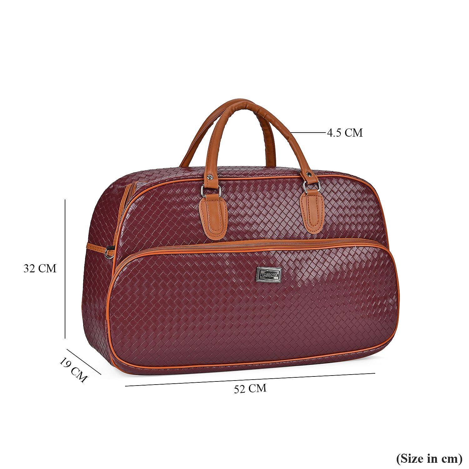 Passage Leatherette Woven Pattern Travel Croosbody Bag with Handle Drop - Burgundy