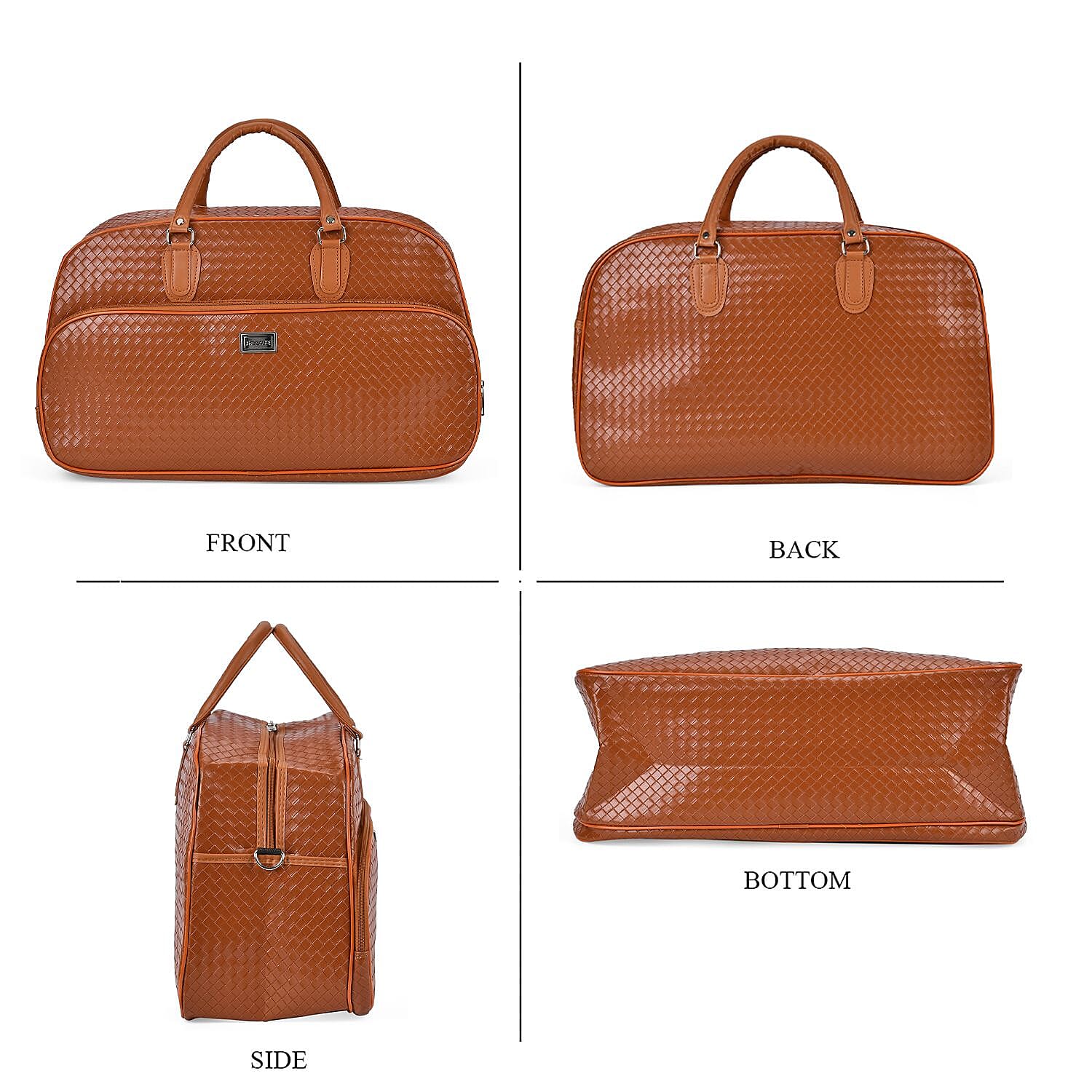 Passage Leatherette Woven Pattern Travel Crossbody Bag with Handle Drop - Tan