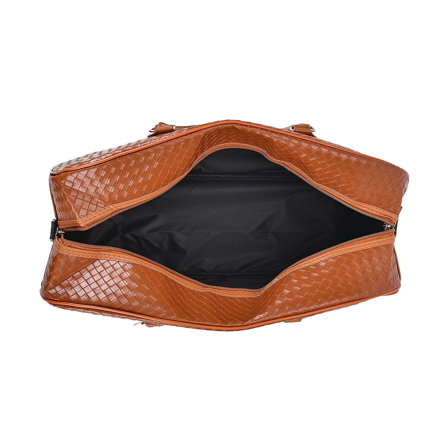 Passage Leatherette Woven Pattern Travel Crossbody Bag with Handle Drop - Tan