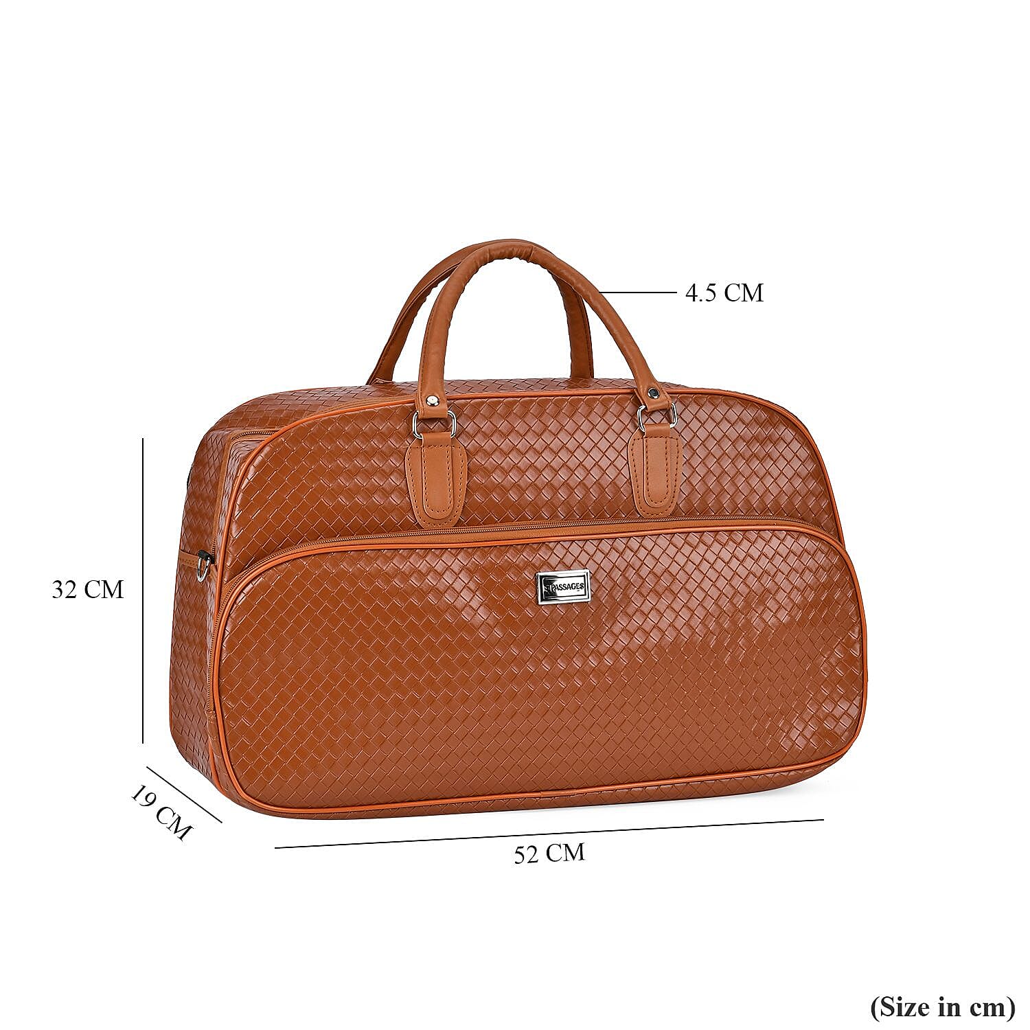 Passage Leatherette Woven Pattern Travel Crossbody Bag with Handle Drop - Tan