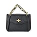 100% Genuine Leather Patterned Crossbody Bag - Black