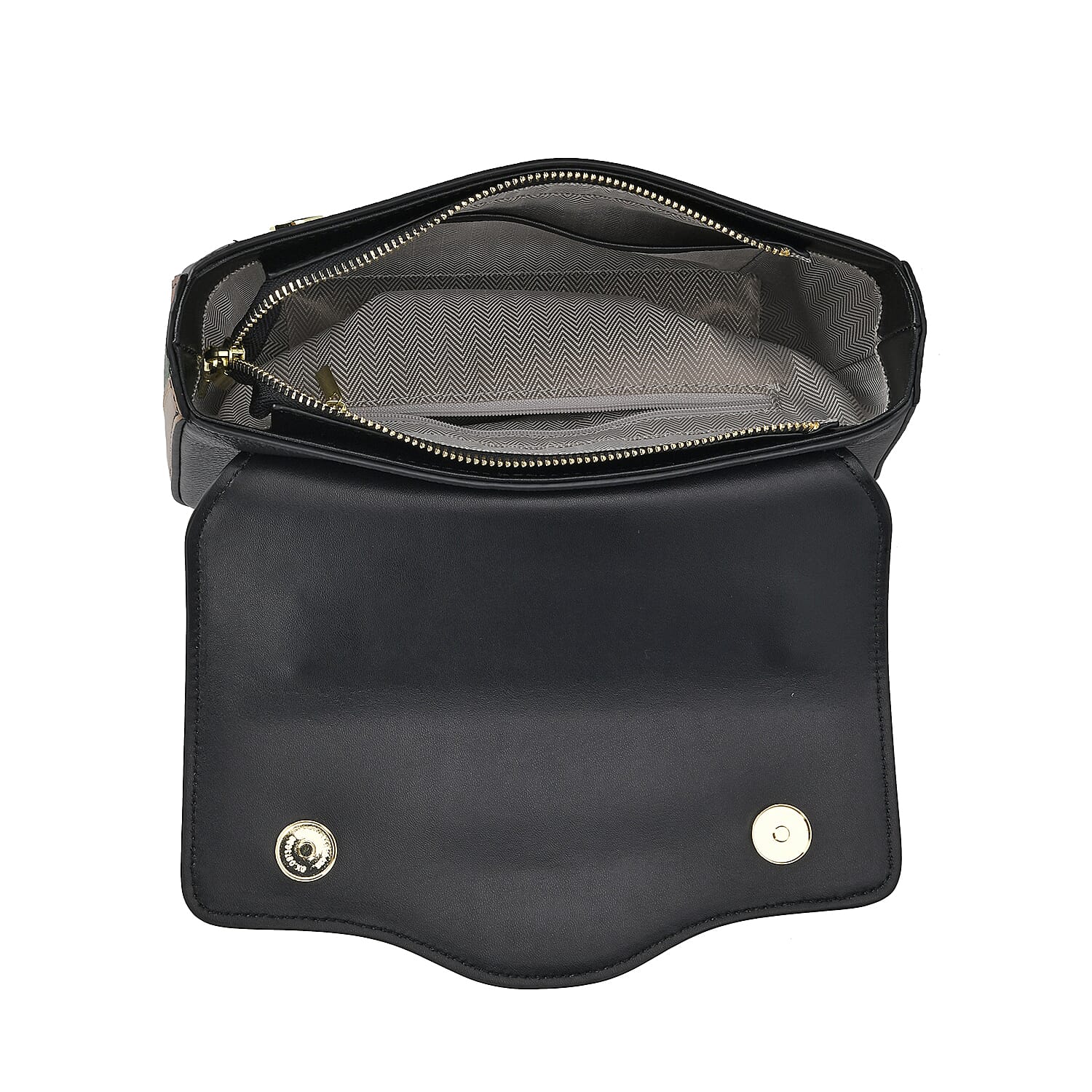 100% Genuine Leather Patterned Crossbody Bag - Black