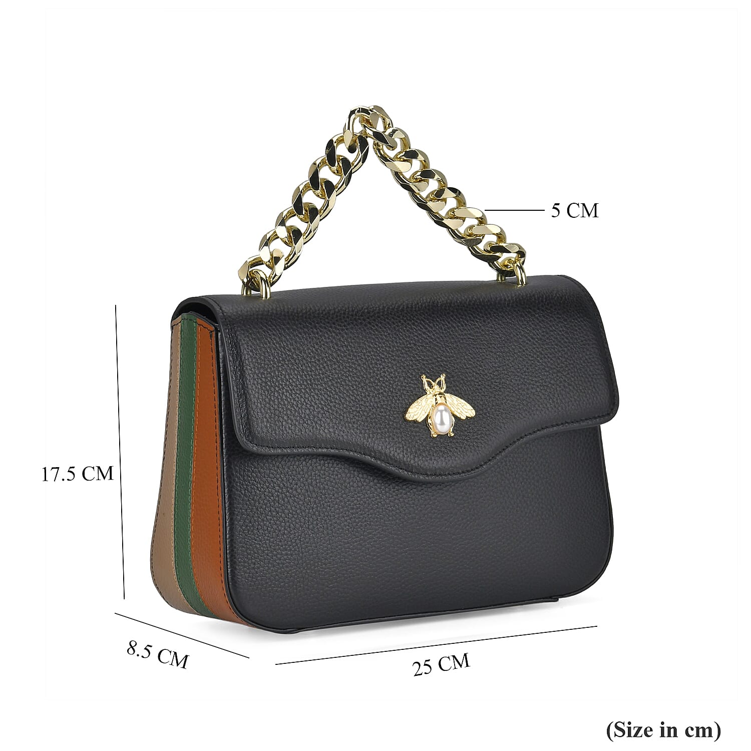 100% Genuine Leather Patterned Crossbody Bag - Black