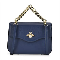 100% Genuine Leather Patterned Crossbody Bag - Blue