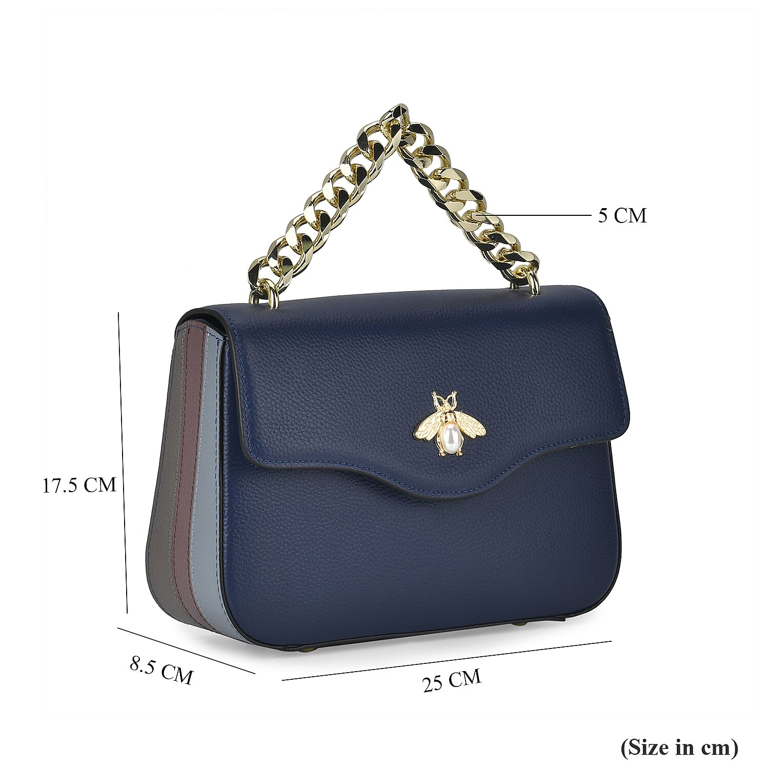 100% Genuine Leather Patterned Crossbody Bag - Blue