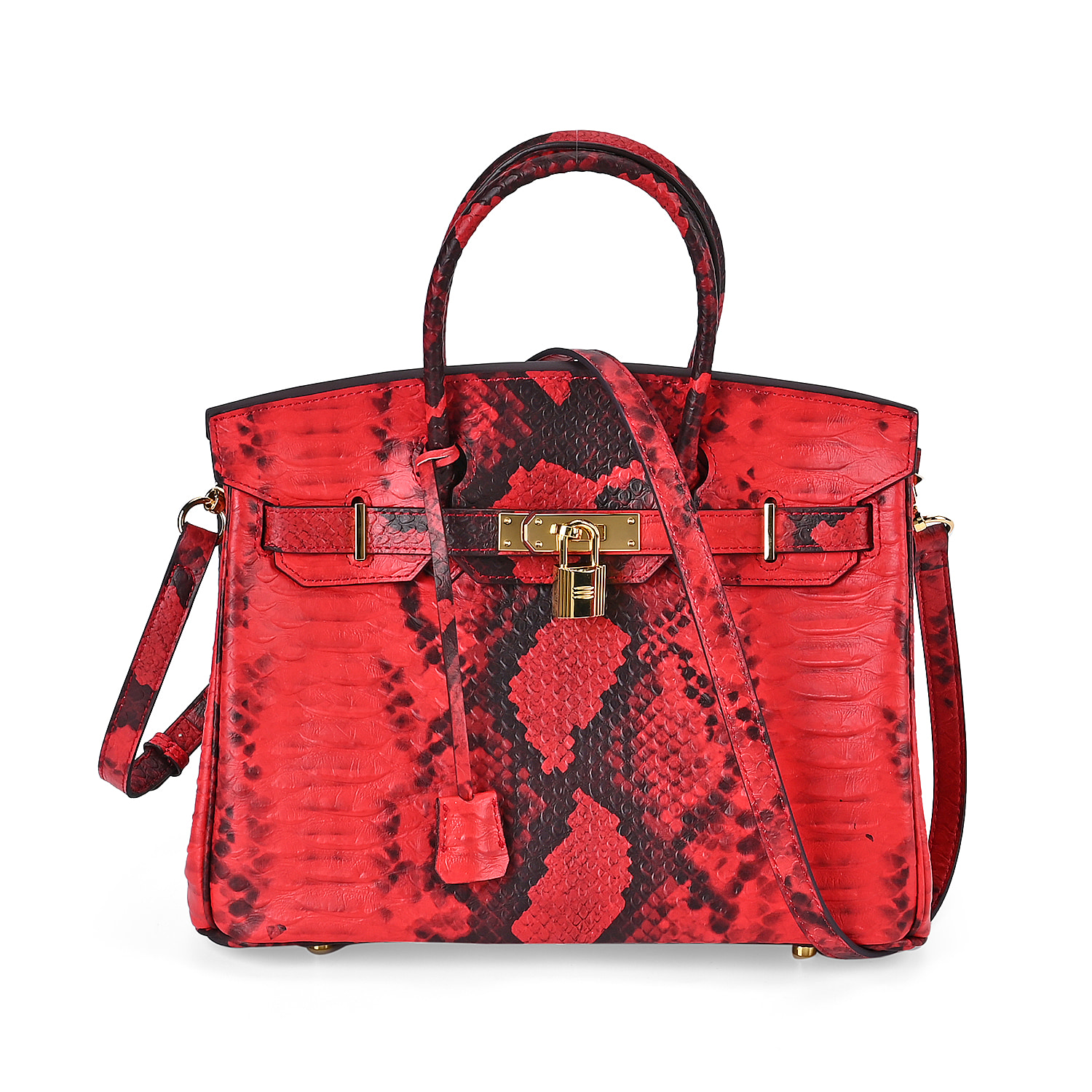 Leather Snakeskin Crossbody Bag - Red