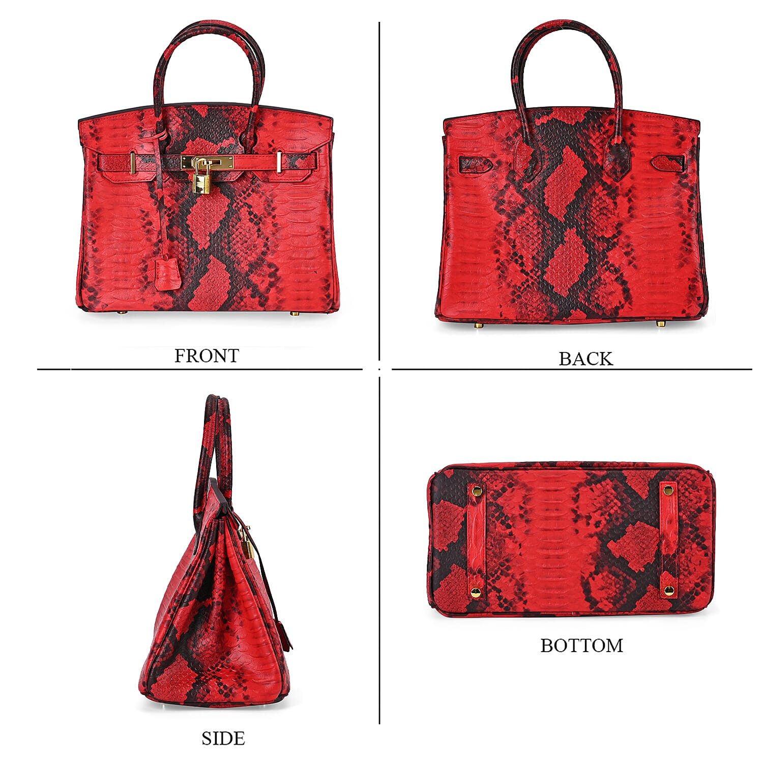 100% Genuine Leather Snakeskin Pattern Crossbody Bag - Red