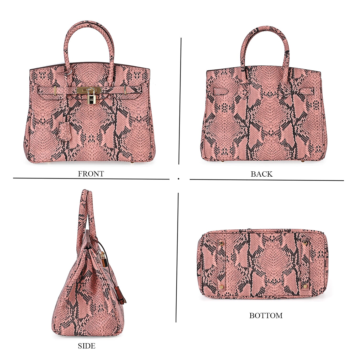 100% Genuine Leather Snakeskin Pattern Crossbody Bag - Pink
