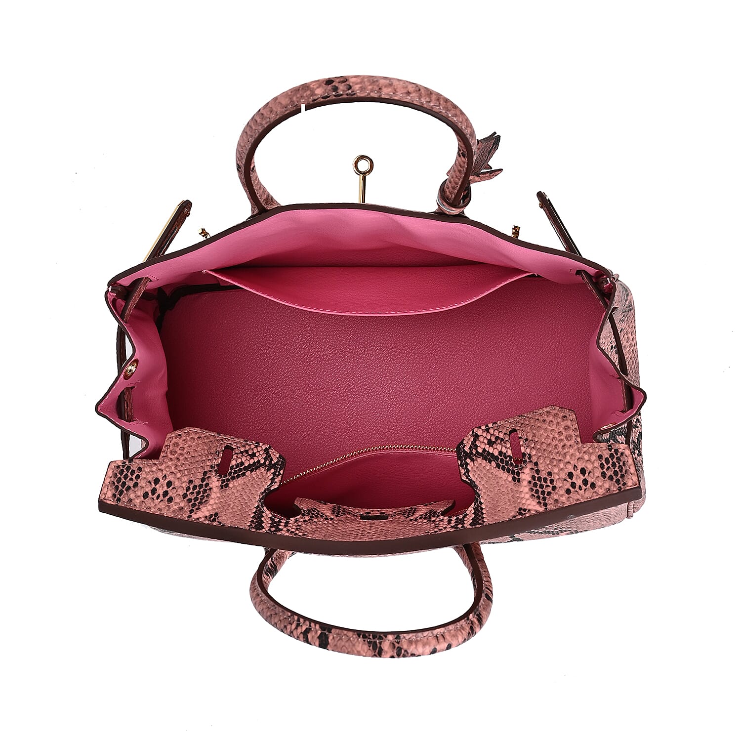 100% Genuine Leather Snakeskin Pattern Crossbody Bag - Pink