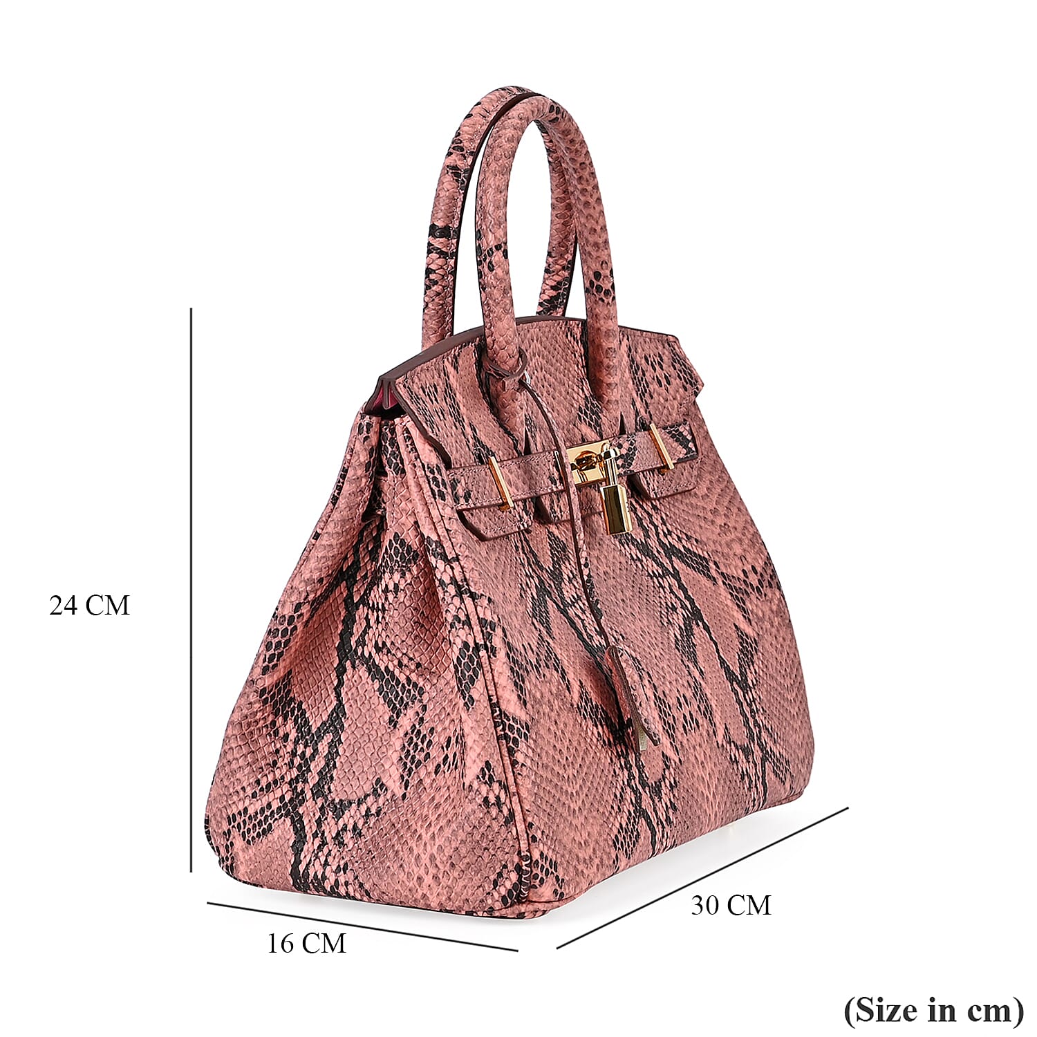 100% Genuine Leather Snakeskin Pattern Crossbody Bag - Pink