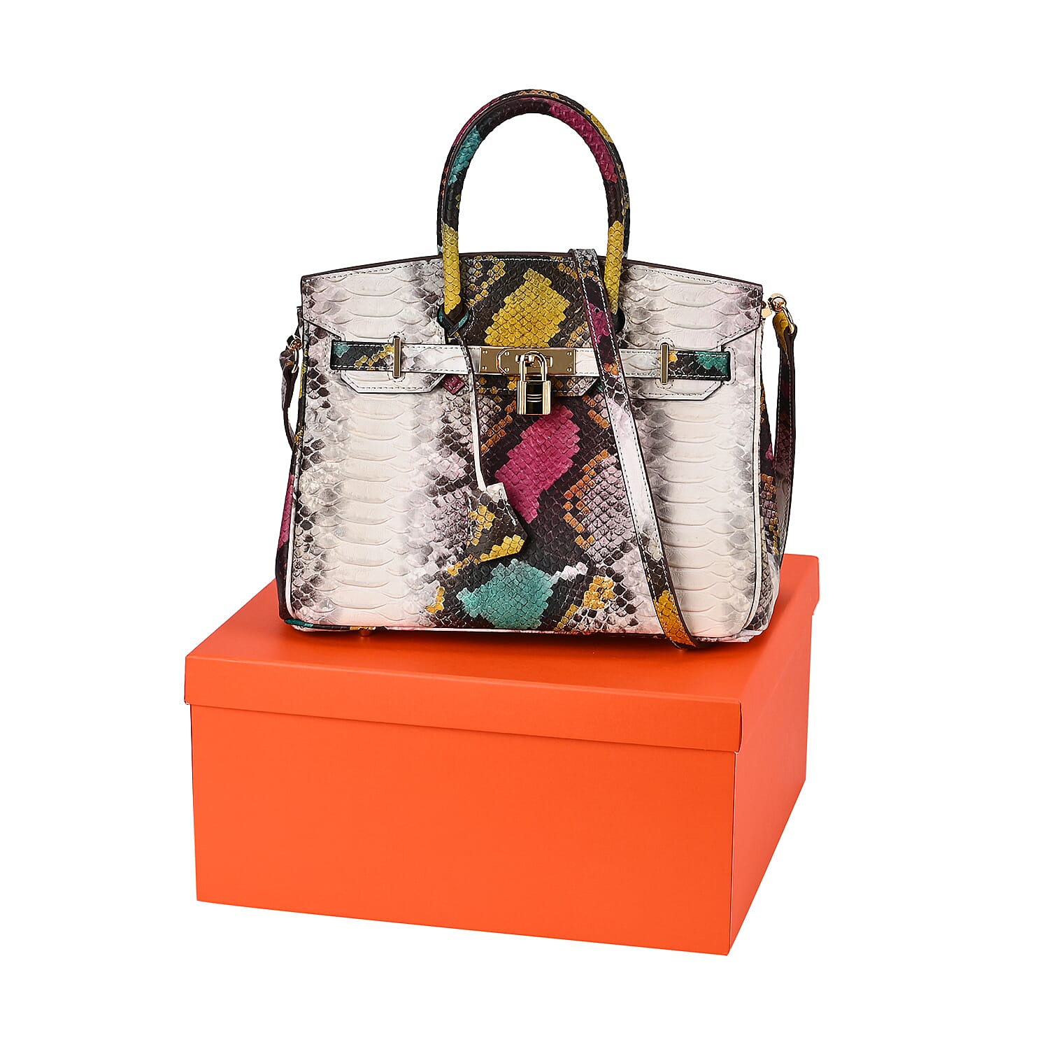 HONGKONG CLOSEOUT - 100% Genuine Leather Snakeskin Pattern Crossbody Bag - White 24x30x16cm