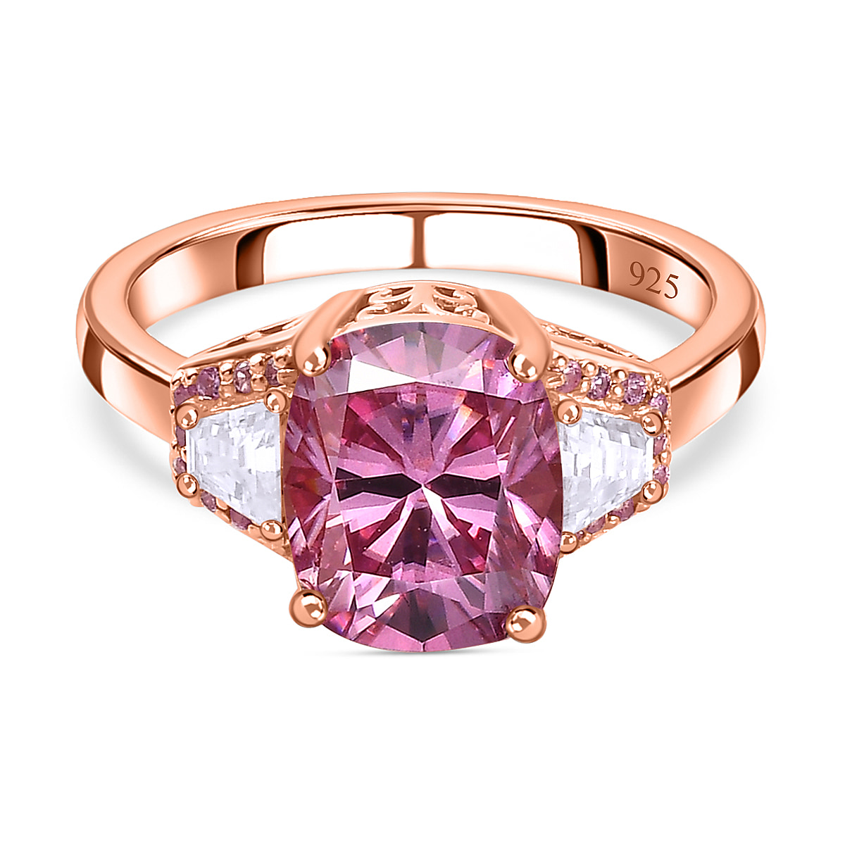 PINK STAR Pink and White Moissanite & Sapphire Ring in 18K Rose Gold Vermeil Plated Sterling Silver 3.53 Ct.