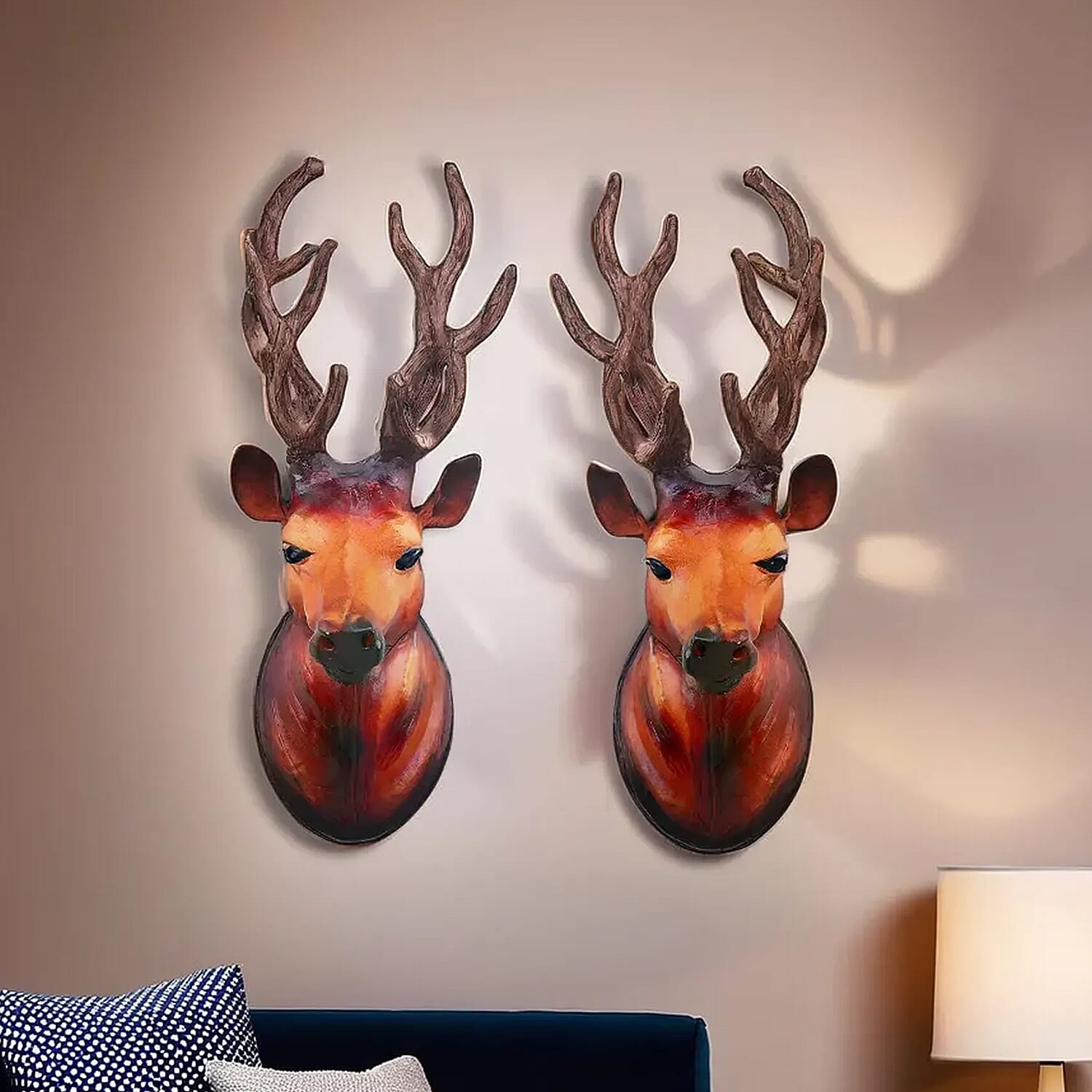 Boutique Collection - Set of 2 Genuine Leather Home Decor Stag Wall Hangings