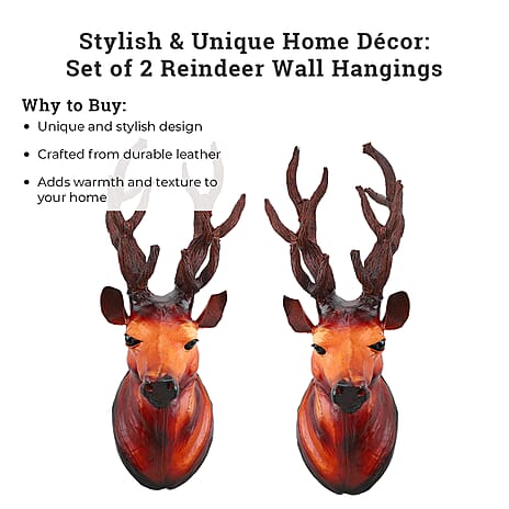 Boutique Collection - Set of 2 Genuine Leather Home Decor Stag Wall Hangings