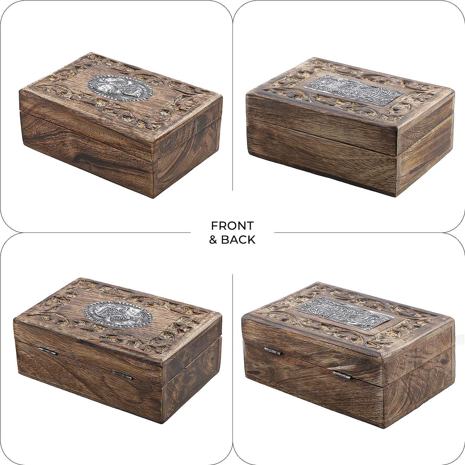 Set of 2 - Nakkashi Wooden Hand Carved Fish Storage Box (Size 15x10x5 cm) - Natural Brown