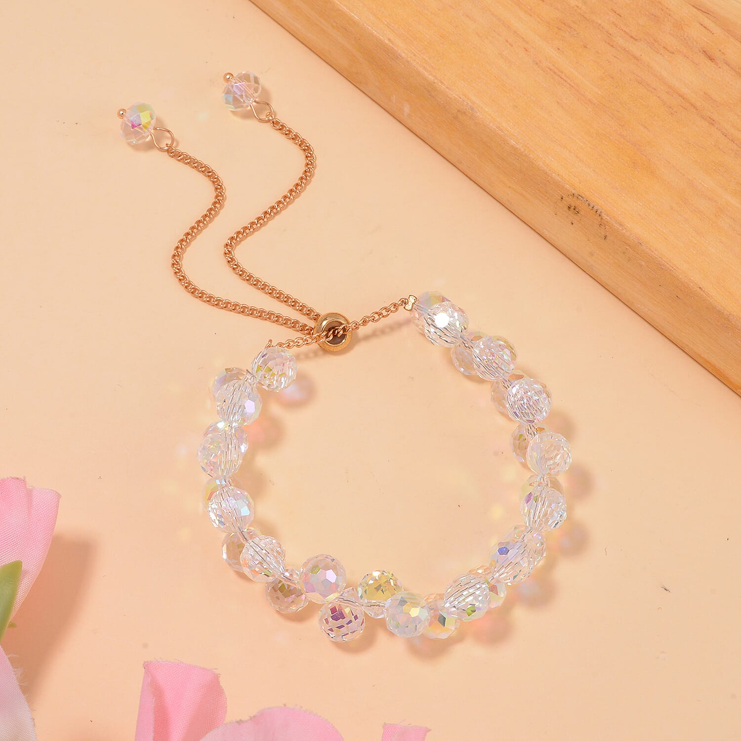 Simulated Mystic White Austrian Crystal Adjustable Bracelet (Size 6-9)