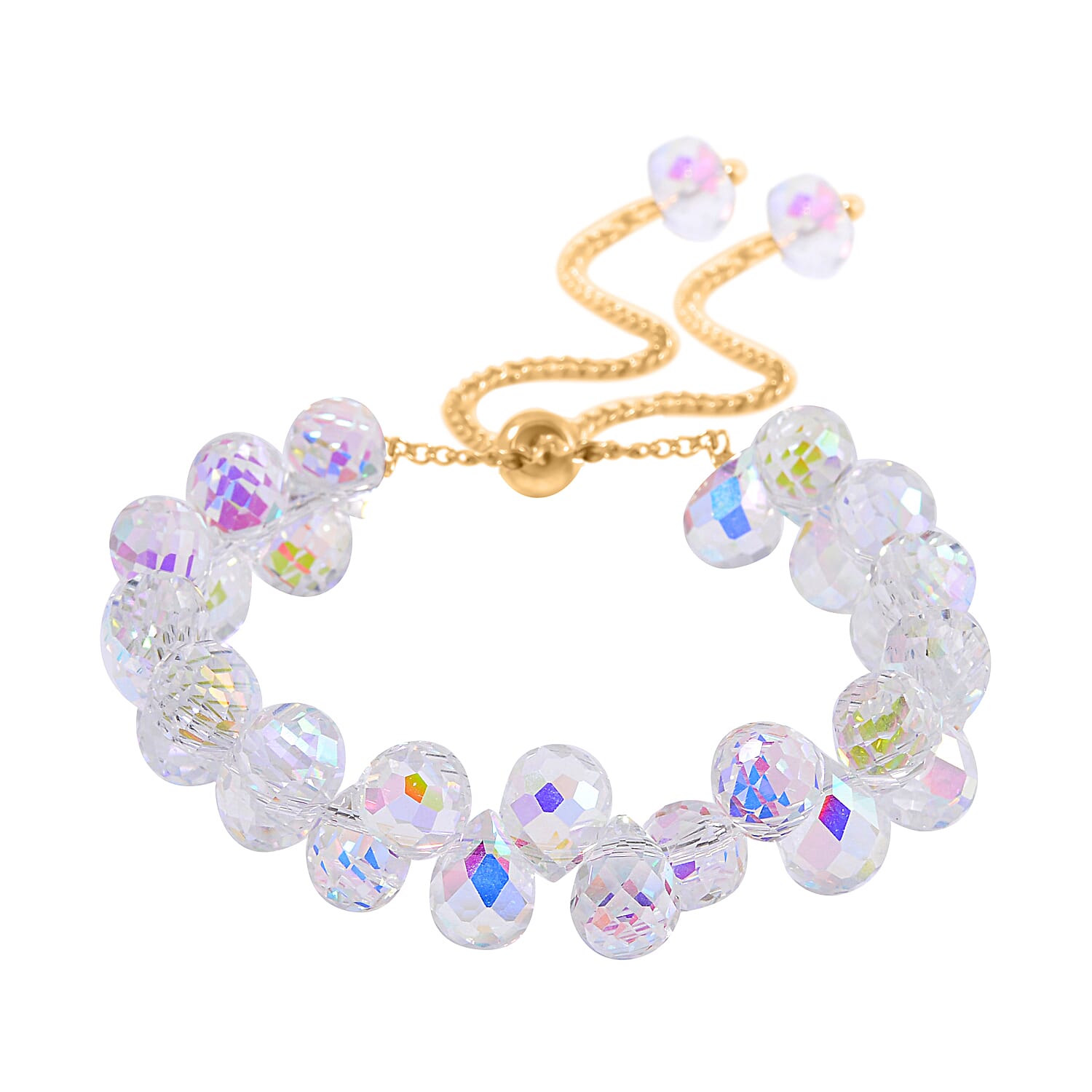 Simulated Mystic White Austrian Crystal Adjustable Bracelet (Size 6-9)
