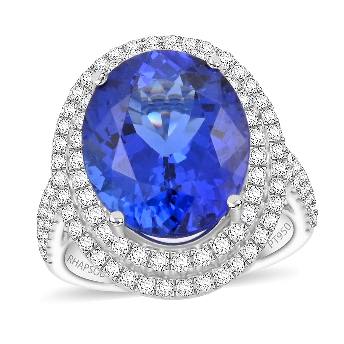 950 Platinum  AAAA  Tanzanite   White Diamond  VS Ring 9.60 ct,  Platinum Wt. 9.61 Gms  9.600  Ct.
