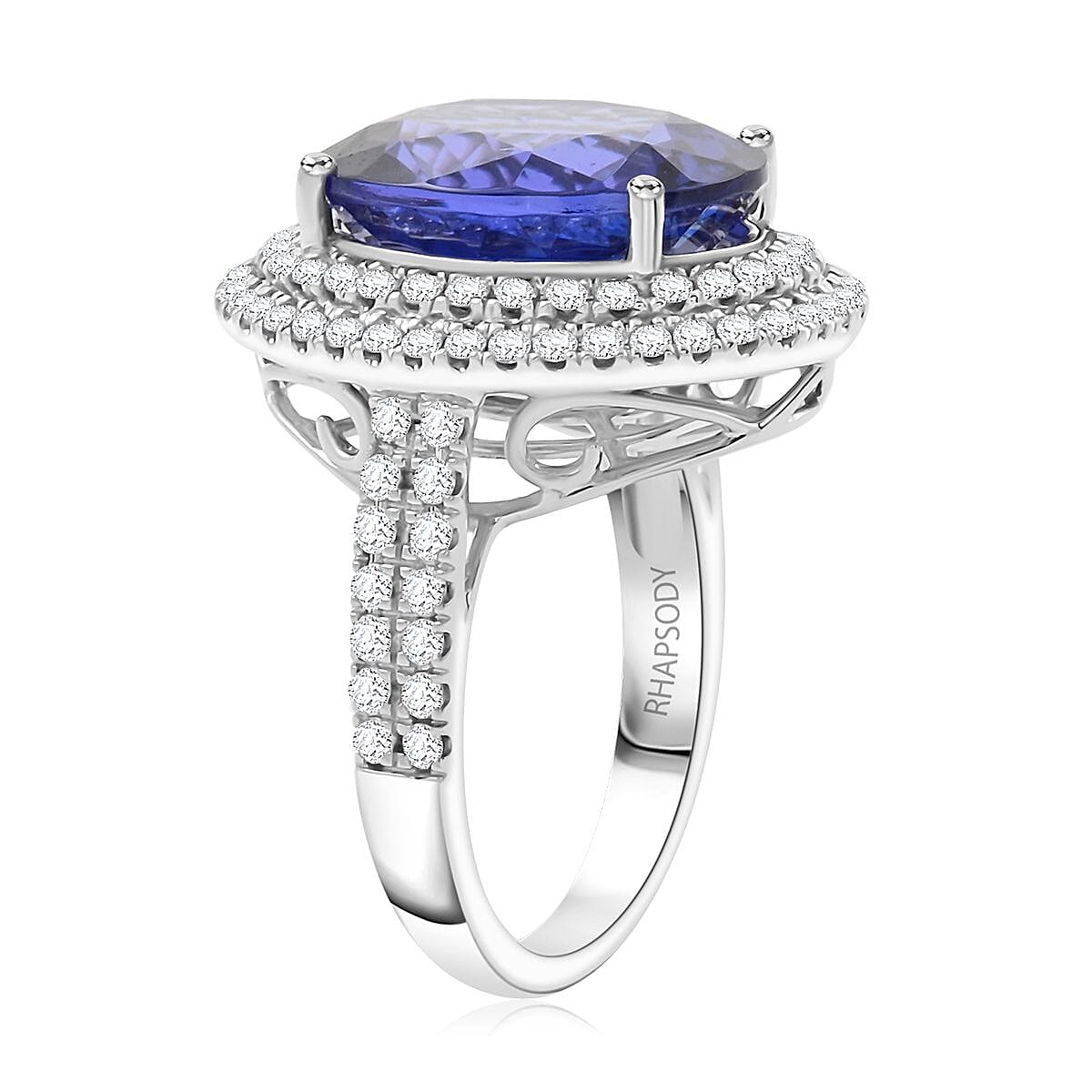 950 Platinum  AAAA  Tanzanite   White Diamond  VS Ring 9.60 ct,  Platinum Wt. 9.61 Gms  9.600  Ct.