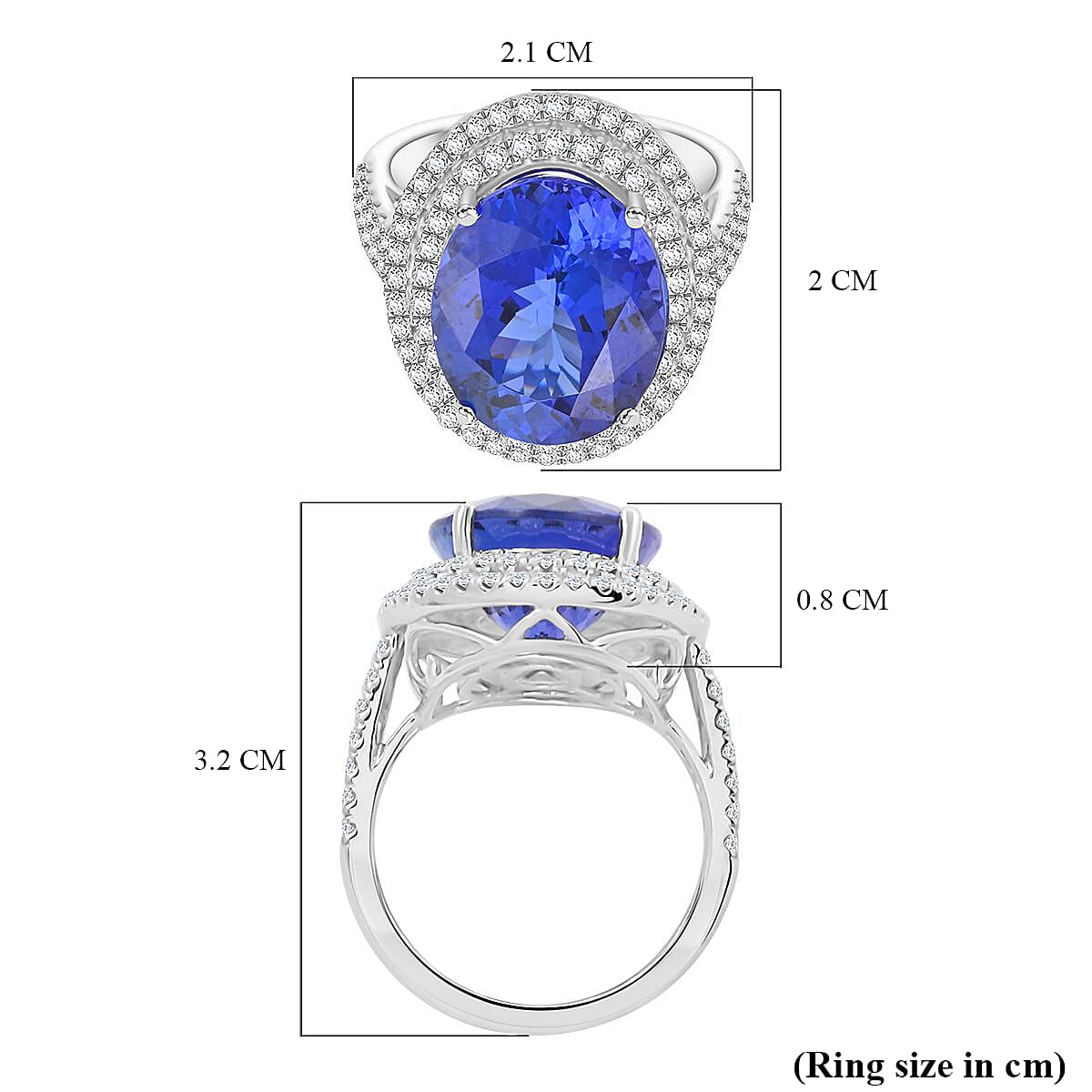 950 Platinum  AAAA  Tanzanite   White Diamond  VS Ring 9.60 ct,  Platinum Wt. 9.61 Gms  9.600  Ct.