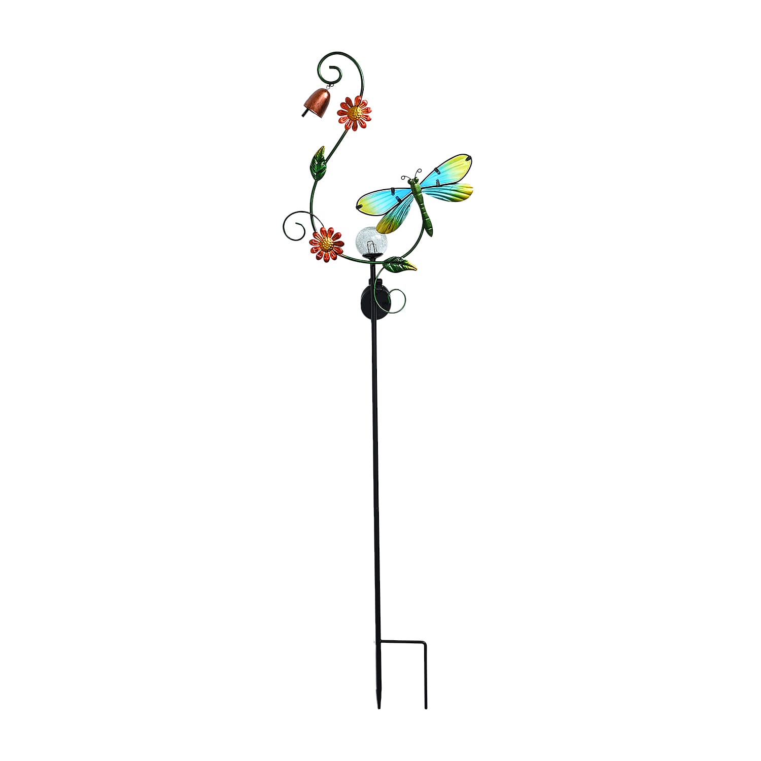 Solar Dragonfly With Cracking Glass Ball Wind Bell Stake Decoration - Multi Color