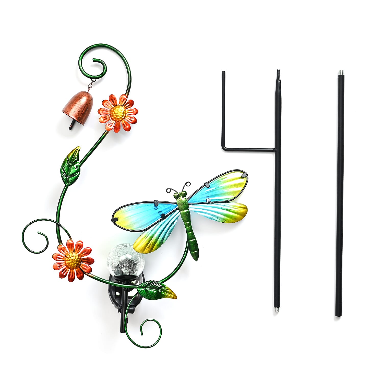 Solar Dragonfly With Cracking Glass Ball Wind Bell Stake Decoration - Multi Color