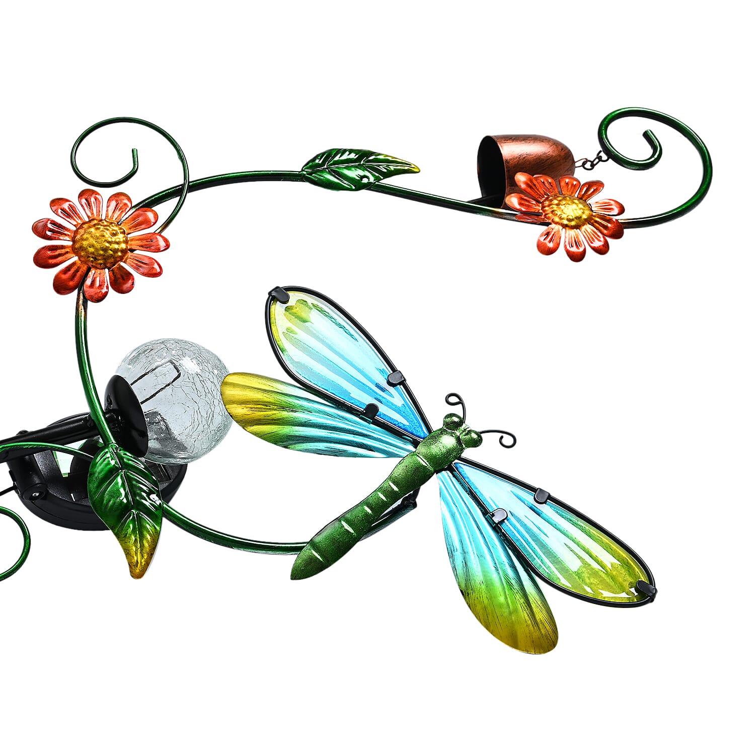 Solar Dragonfly With Cracking Glass Ball Wind Bell Stake Decoration - Multi Color